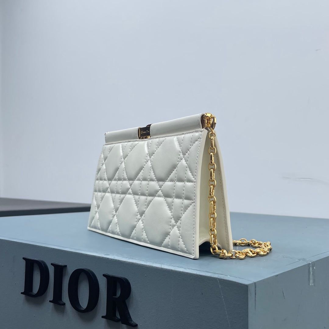 Alternative view of Dior Caro Colle Noire White Calfskin Quilted Clutch