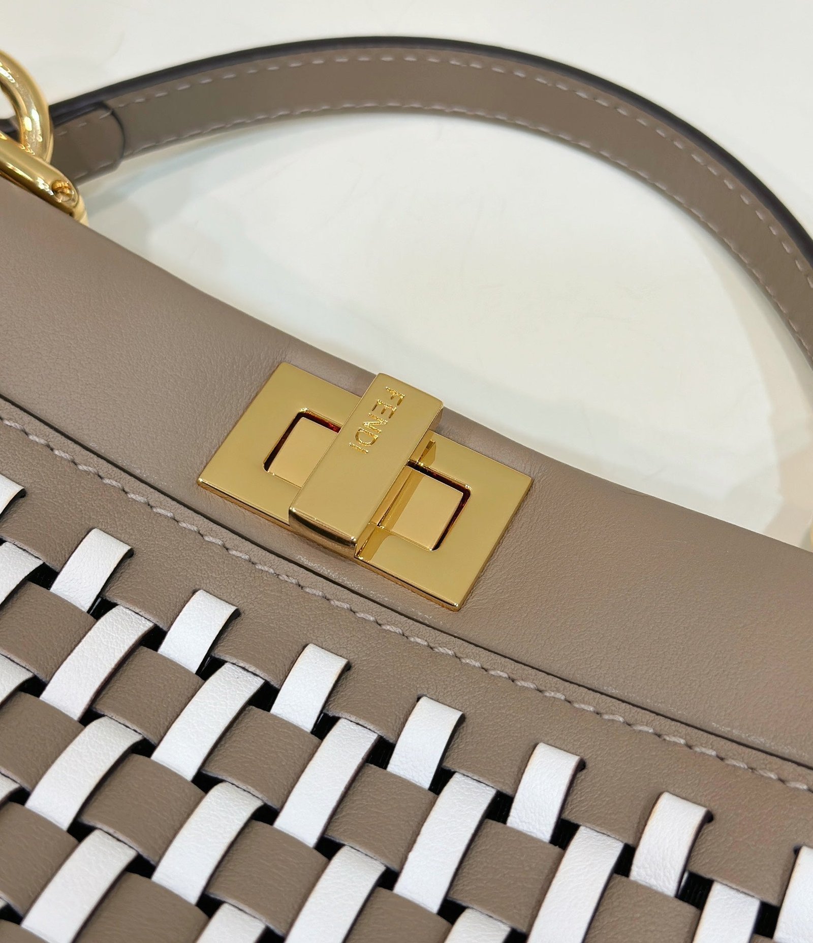 Fendi Peekaboo 24 White Mix Brown Interlaced Calfskin - Image 4