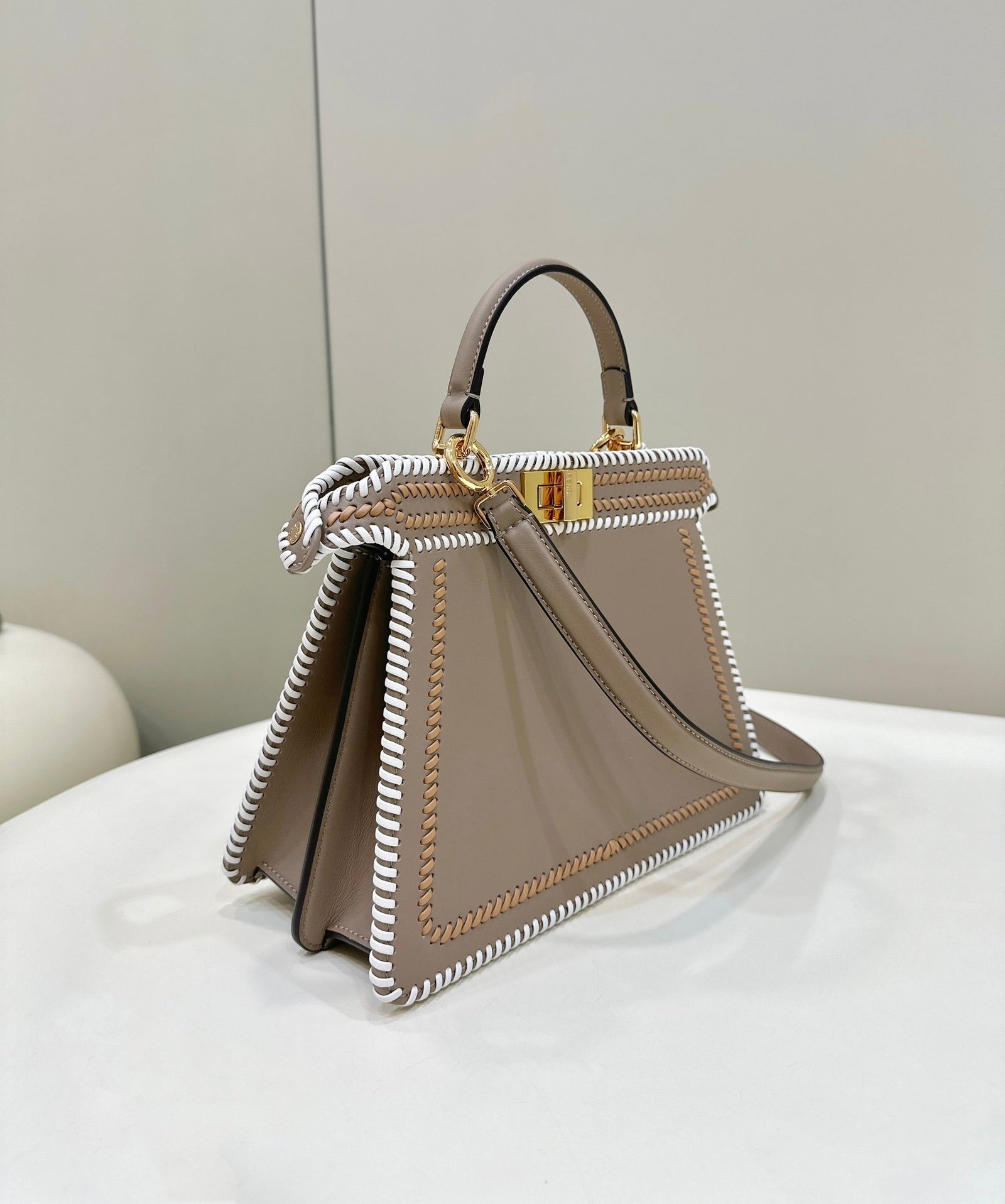 Alternative view of Fendi Peekaboo Iseeu Brown Interlaced Calfskin Bag
