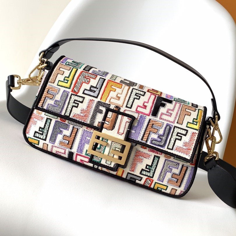 Fendi Baguette 27 Black Multicolour Embroidery