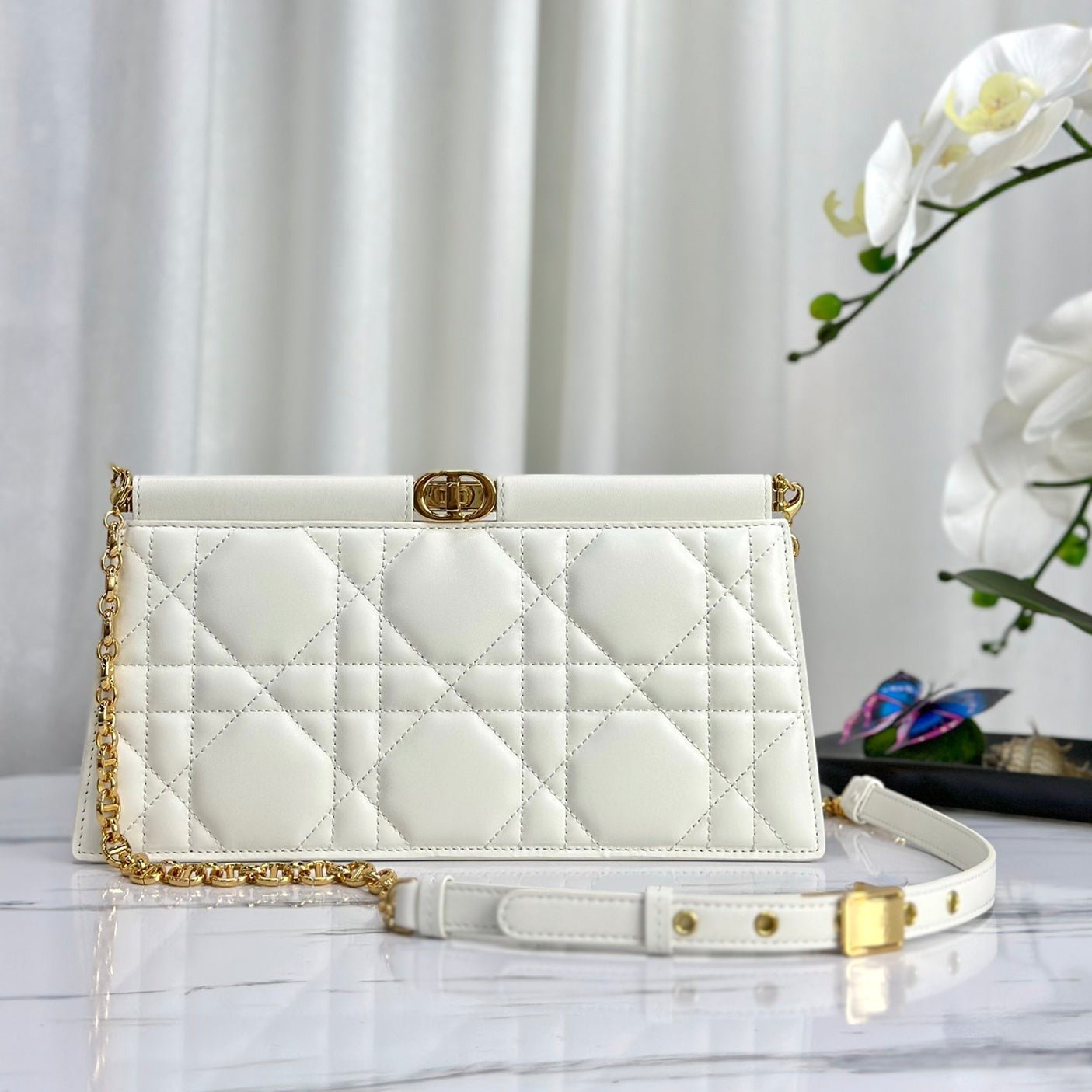 Dior Chain Clutch 27 Lambskin Bag White