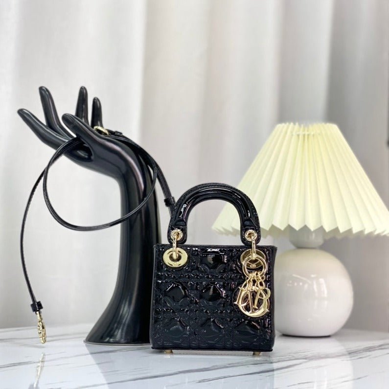 Dior Micro Lady 12 Glossy Lambskin Bag Black