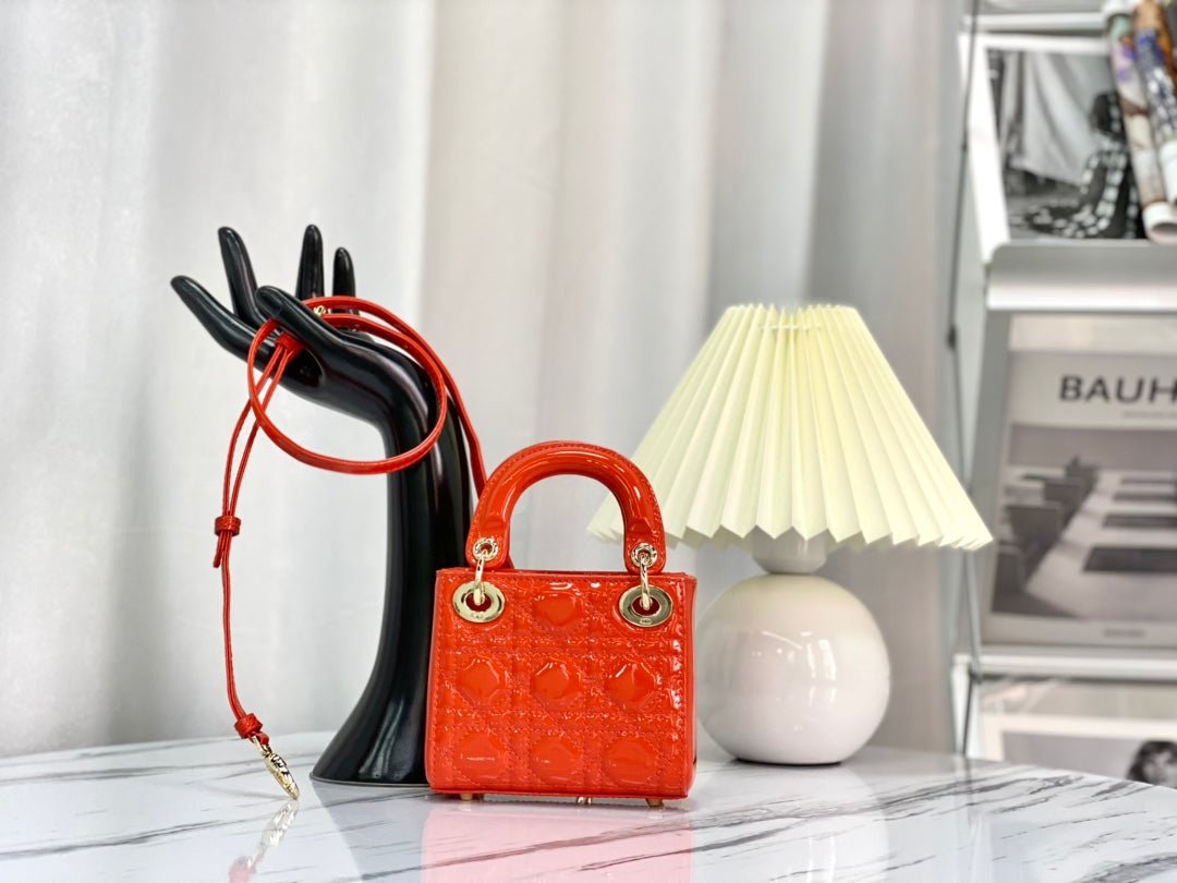 Alternative view of Dior Micro Lady 12 Glossy Lambskin Bag Scarlet Red