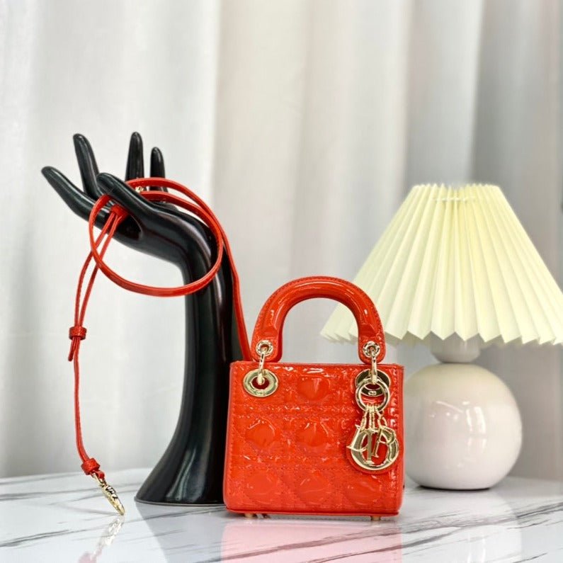 Dior Micro Lady 12 Glossy Lambskin Bag Scarlet Red