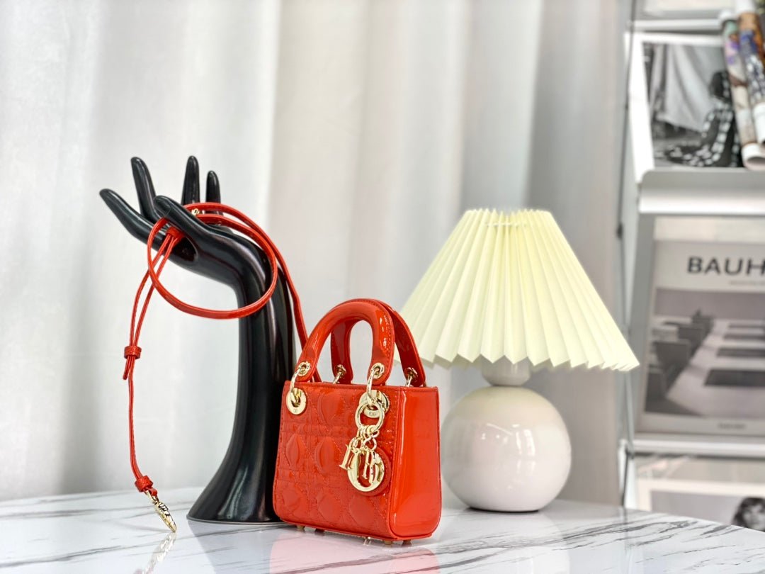 Dior Micro Lady 12 Glossy Lambskin Bag Scarlet Red - Image 3