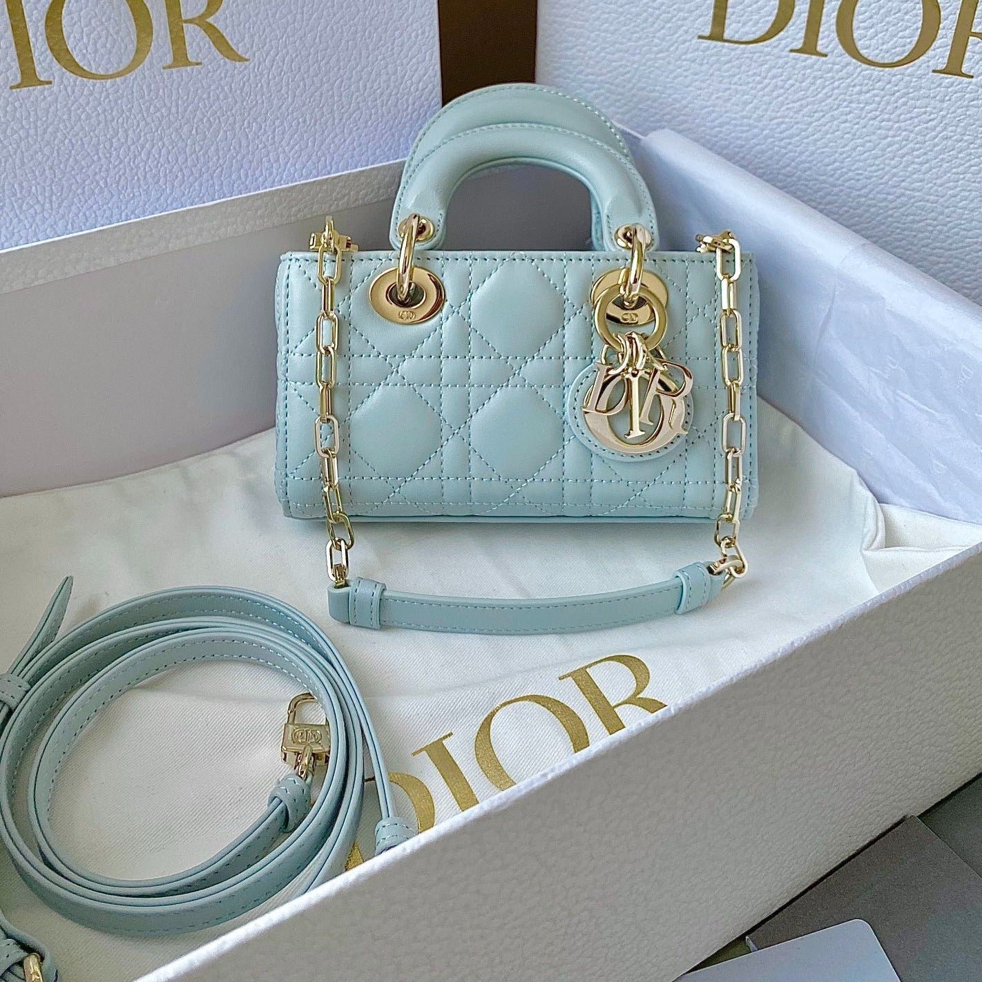 Dior Mini D-Joy 17 Lambskin Bag Light Blue