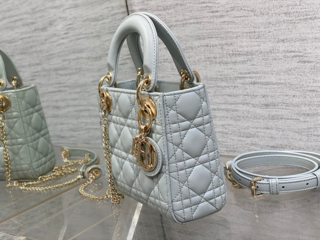 Dior Lady Mini Marian Blue Lambskin Bag - Image 6