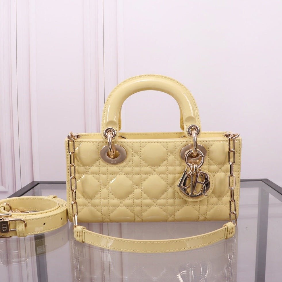 Dior Small Lady D-Joy Yellow Lambskin Crossbody Bag