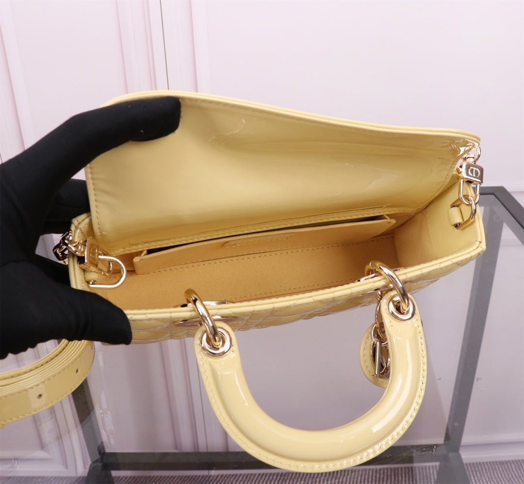 Dior Small Lady D-Joy Yellow Lambskin Crossbody Bag - Image 6
