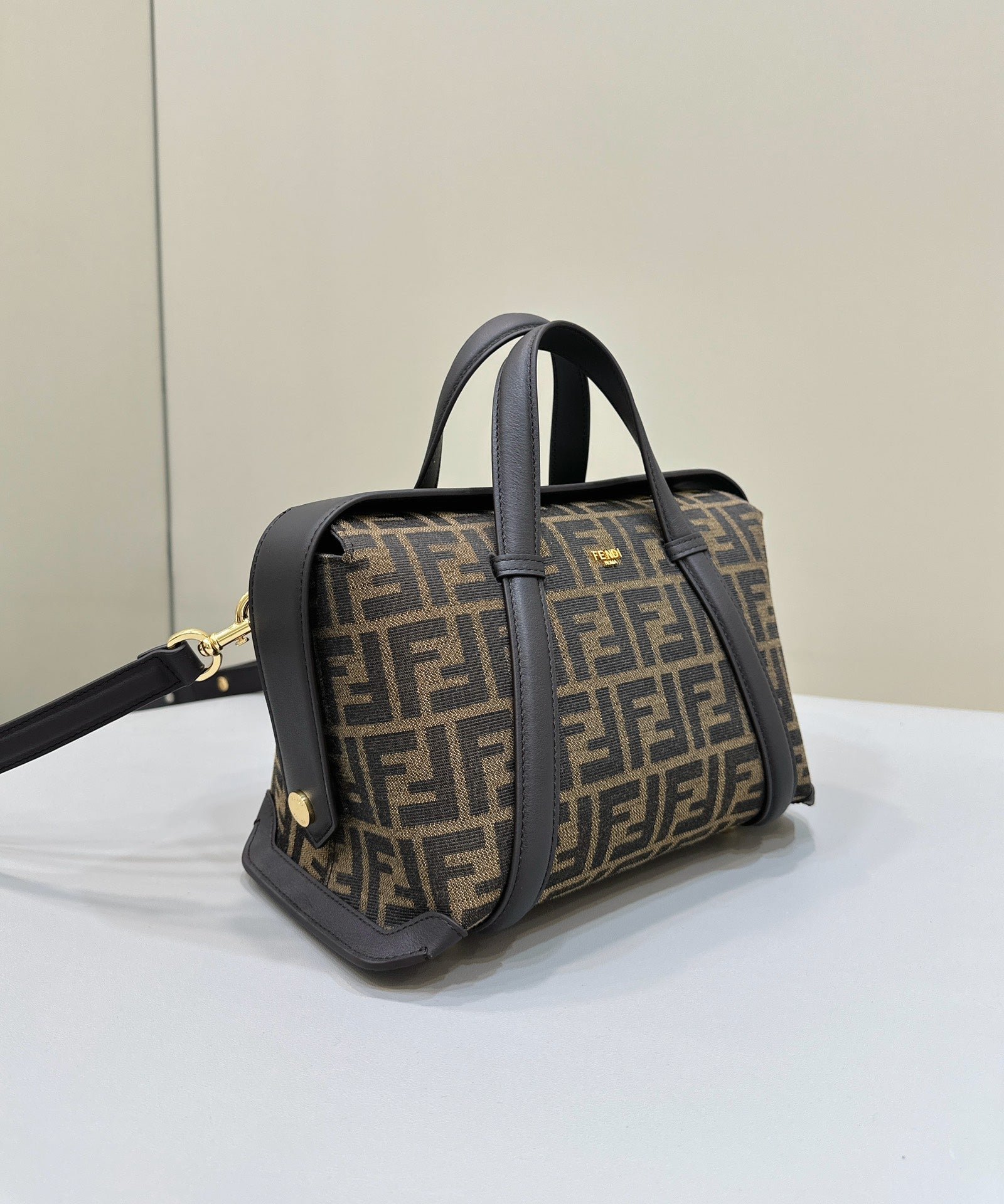 Alternative view of Fendi 27 Brown Black Jacquard Fabric Calfskin Bag
