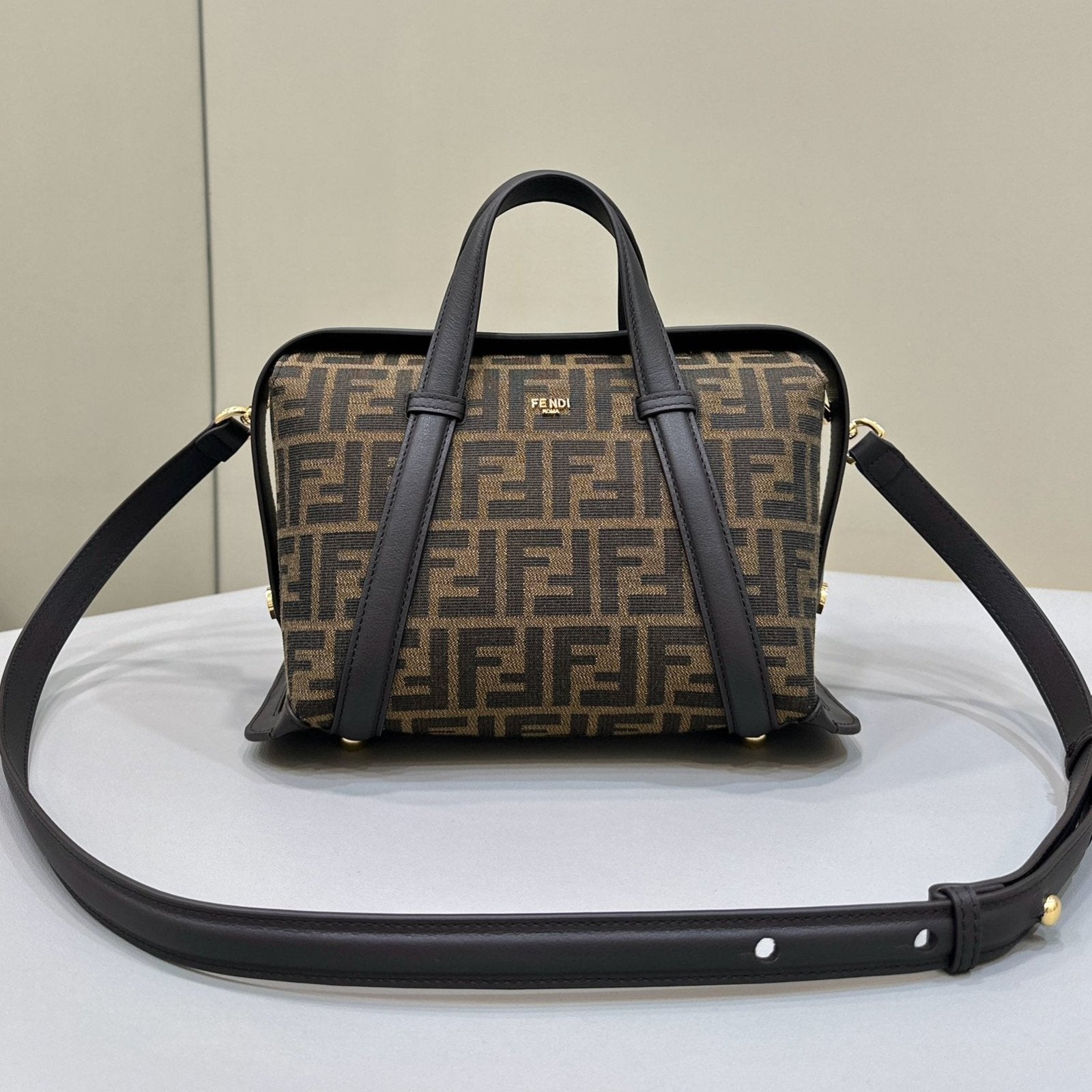 Fendi 27 Brown Black Jacquard Fabric Calfskin Bag