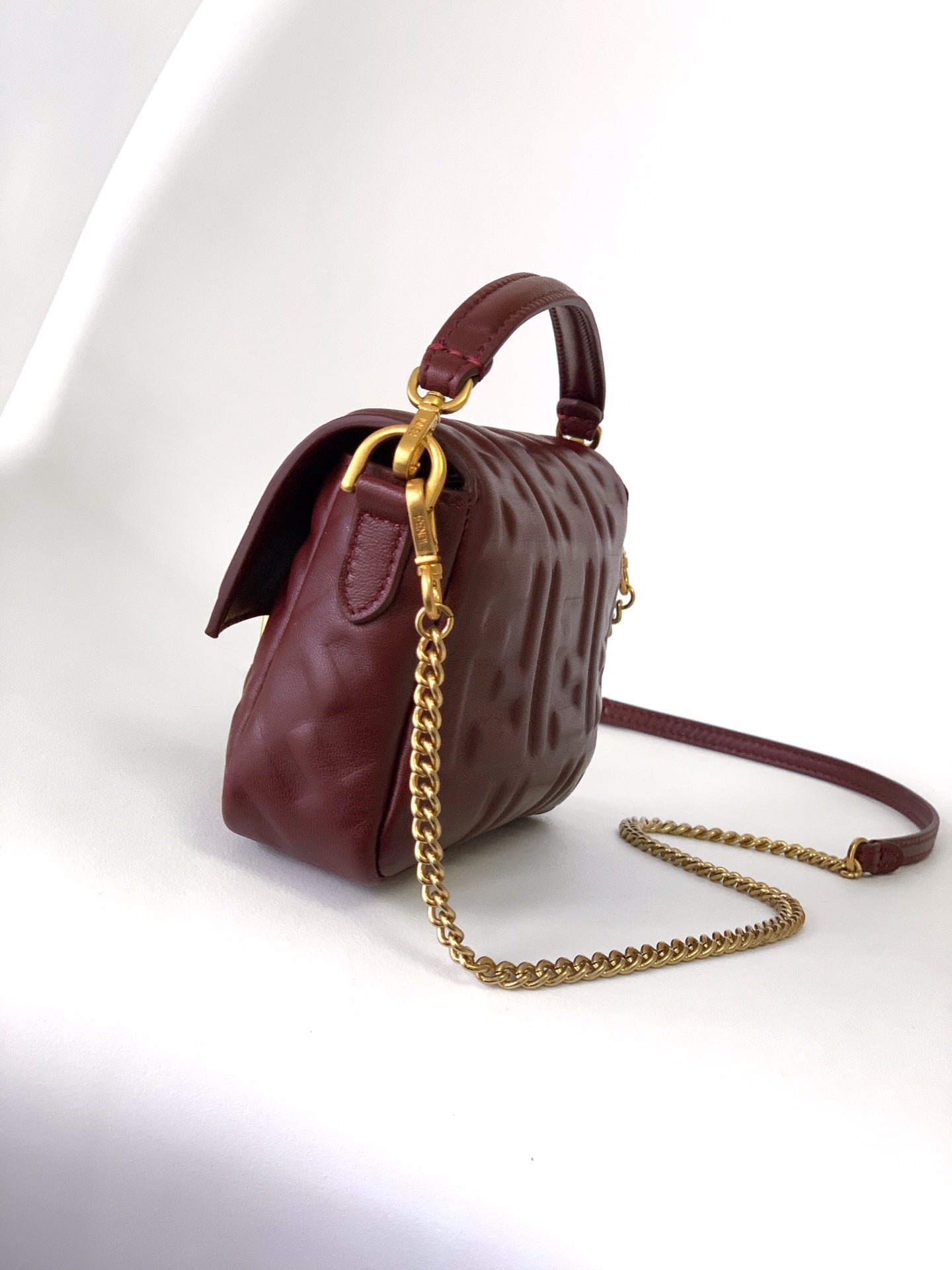 Fendi Mini Baguette 20 Burgundy Motif Calfskin Bag - Image 5