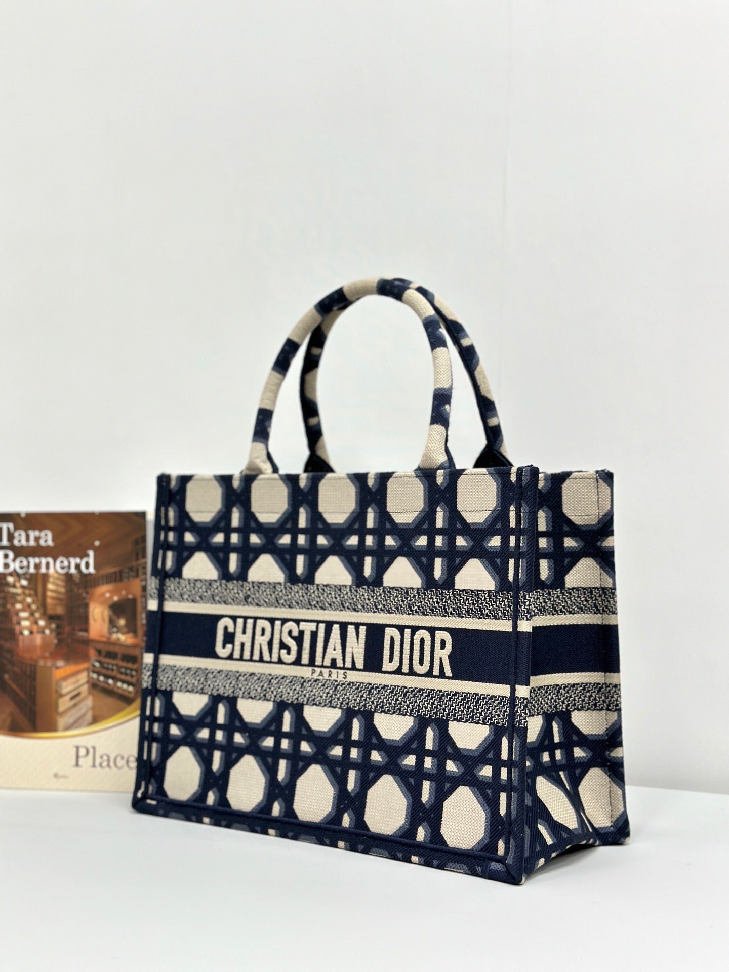 Alternative view of Dior Medium Book Tote 37 Beige Blue Macrocannage