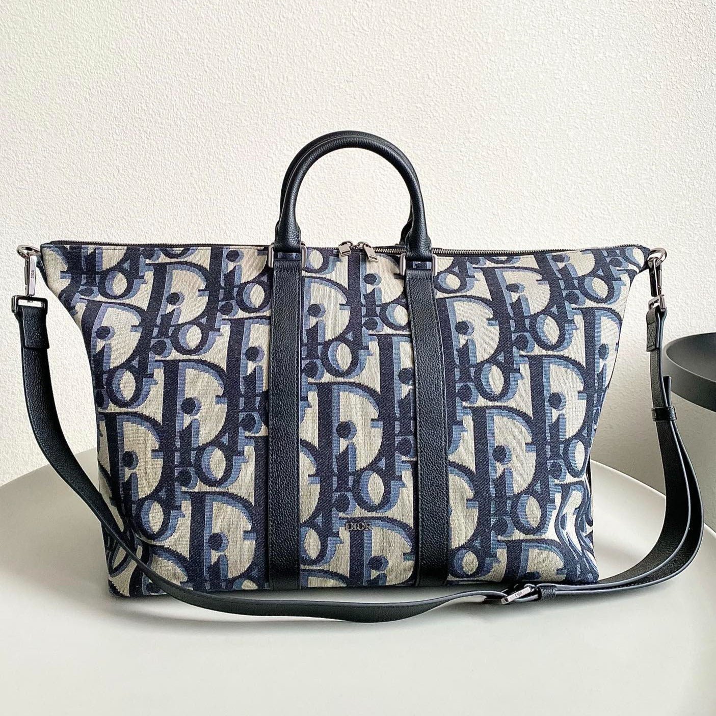 Dior Weekender 40 Beige Black Oblique Jacquard Bag