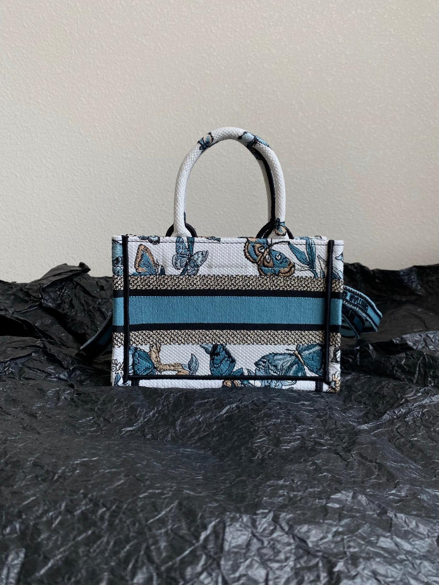 Dior Mini Book Tote 21 Butterfly Pattern Blue Calfskin - Image 3