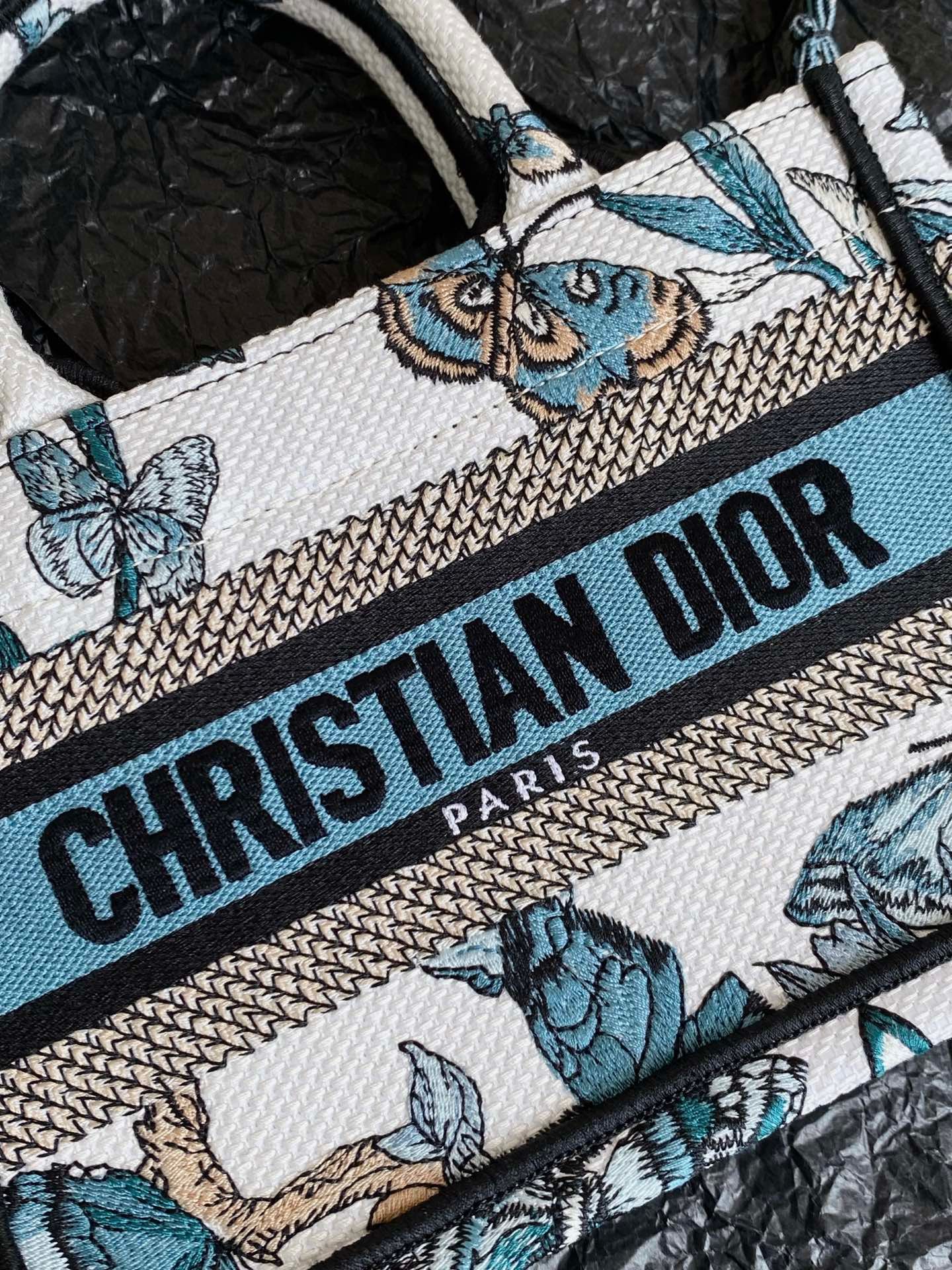 Dior Mini Book Tote 21 Butterfly Pattern Blue Calfskin - Image 4