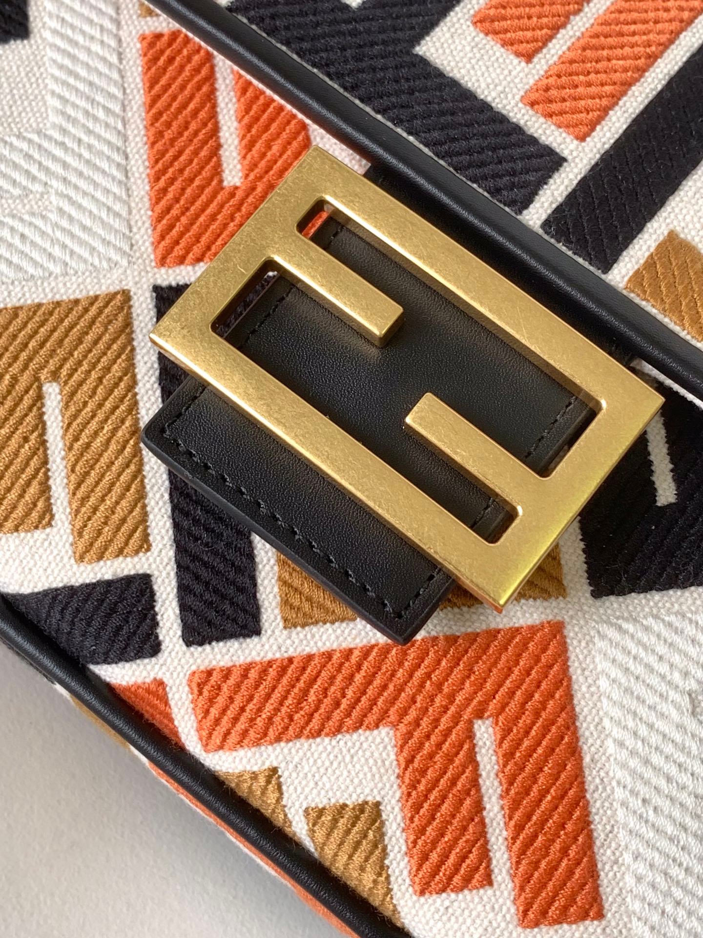 Fendi Baguette 27 Black White Orange Embroidery - Image 4