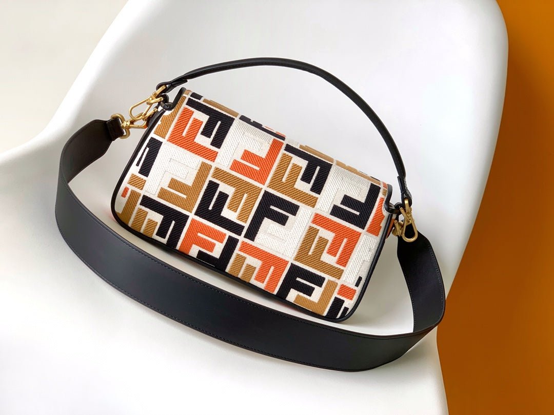 Alternative view of Fendi Baguette 27 Black White Orange Embroidery