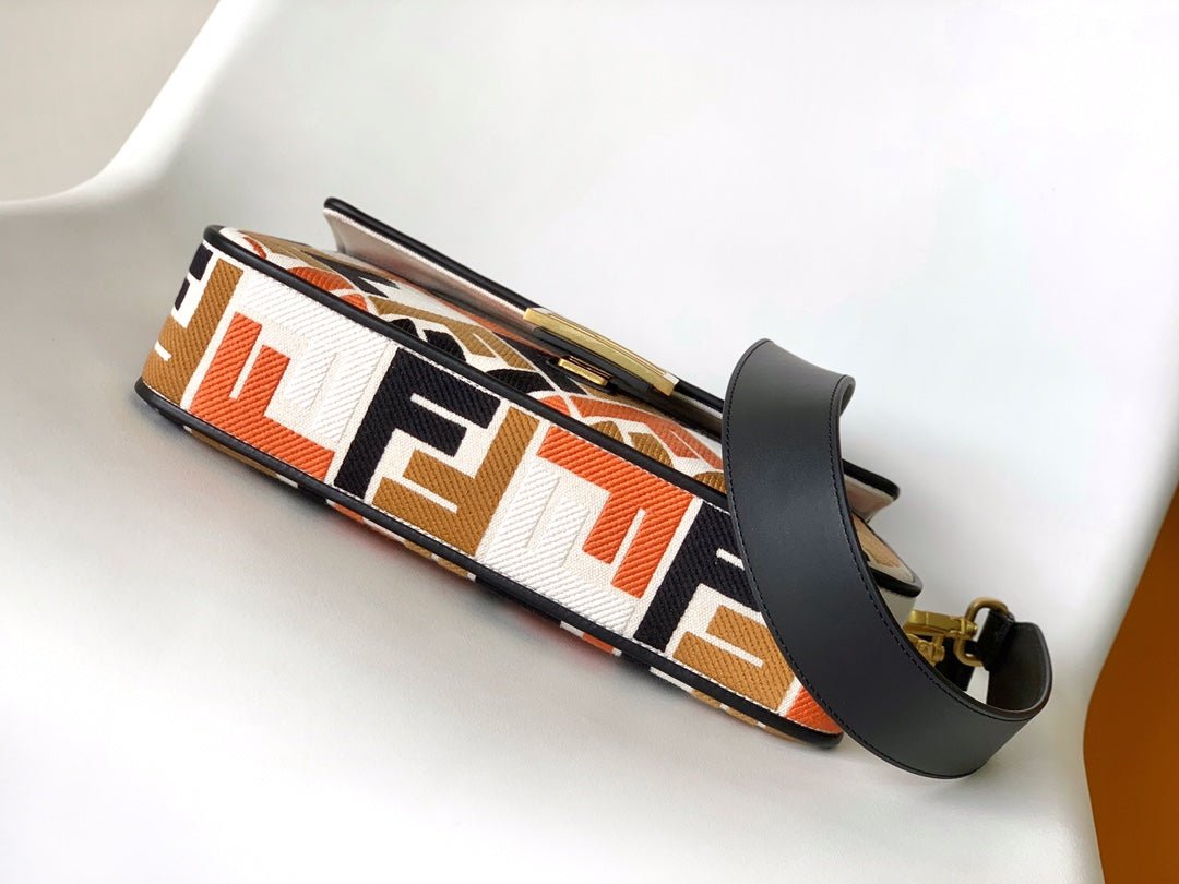Fendi Baguette 27 Black White Orange Embroidery - Image 6