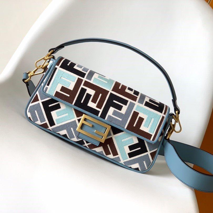 Fendi Baguette 27 Sky Blue Multicolour Embroidery