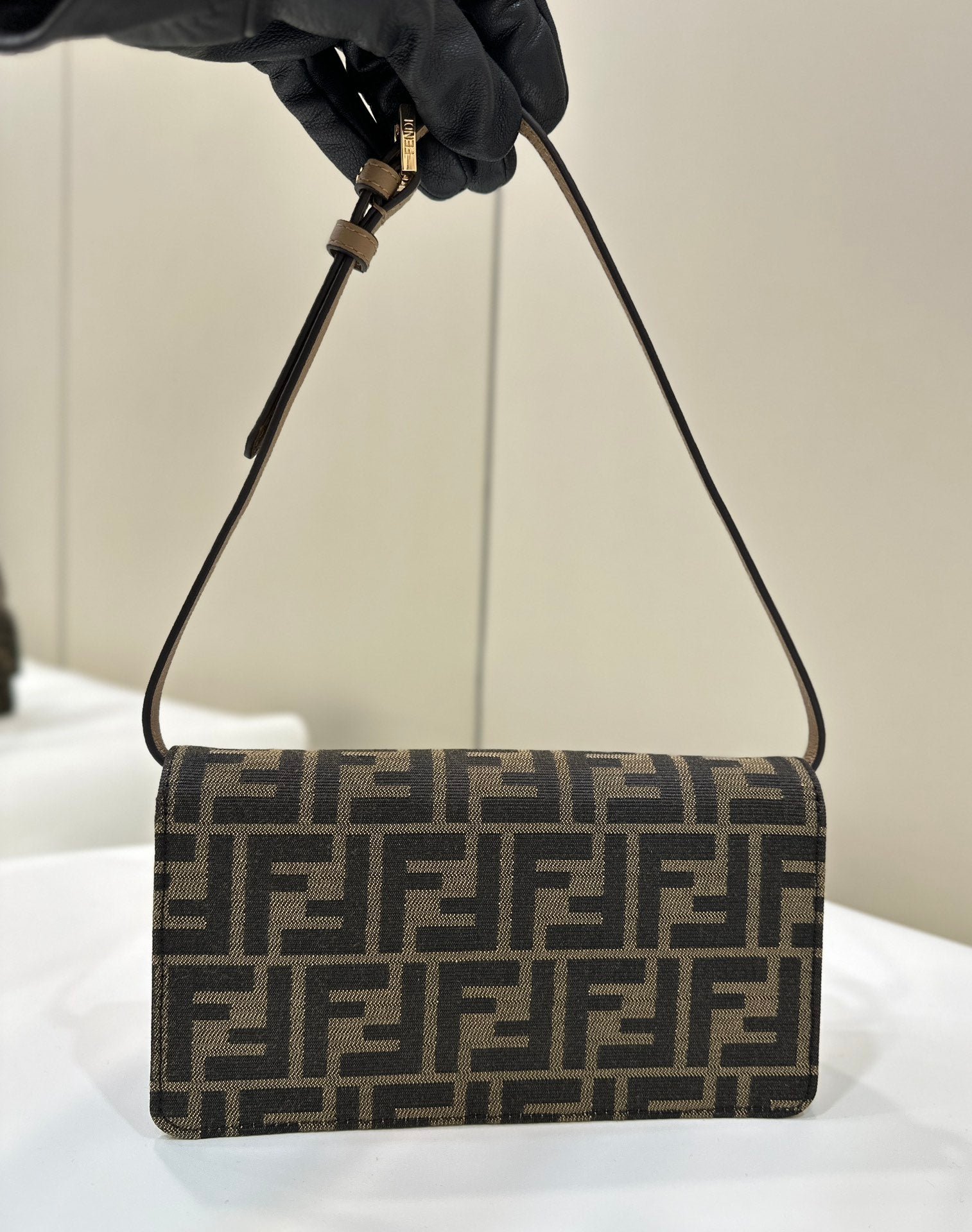 Alternative view of Fendi Baguette Chain Midi 21 Brown Black Jacquard
