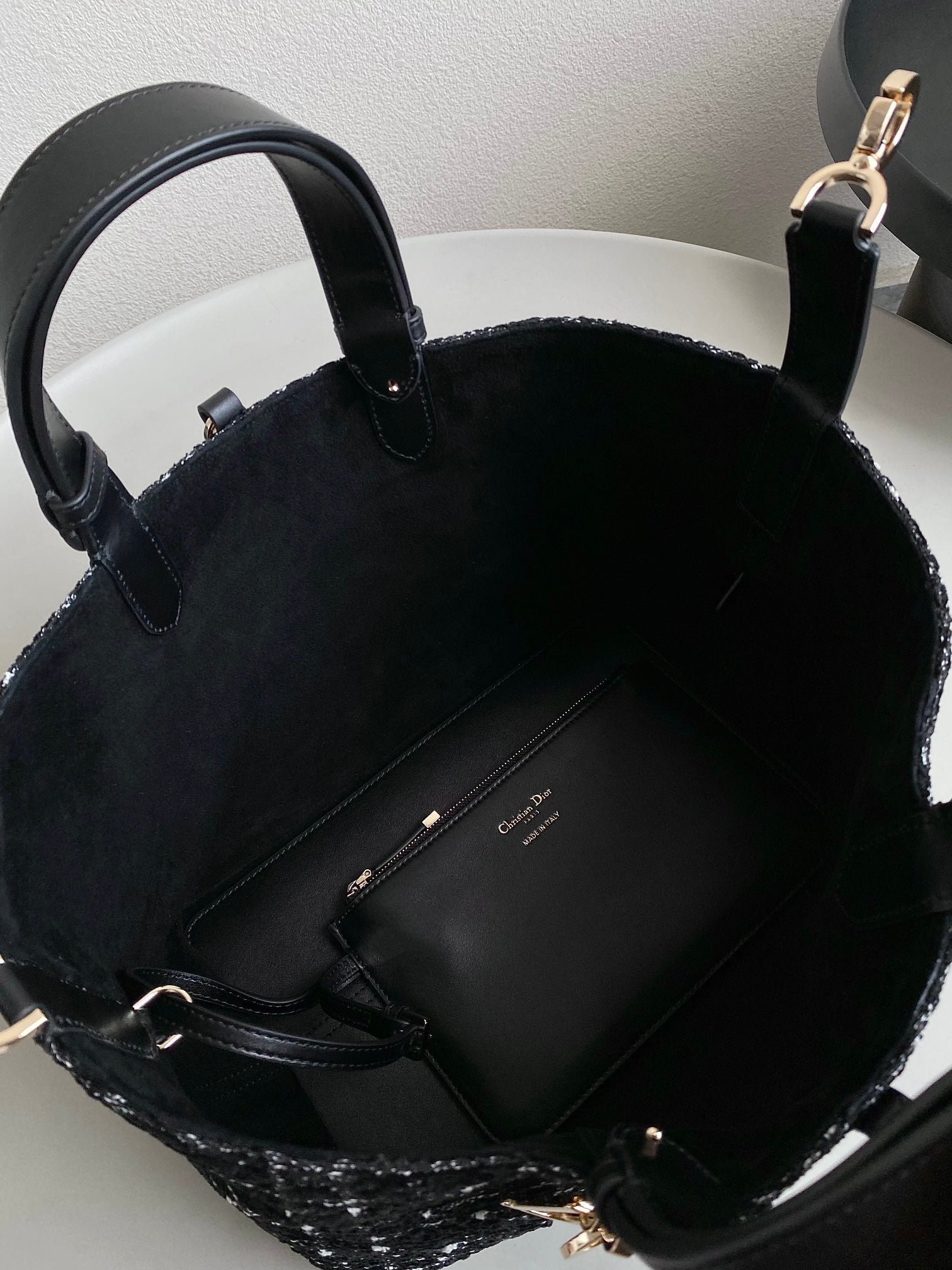 Dior Toujours Medium Black Tweed Top Handle Tote - Image 8
