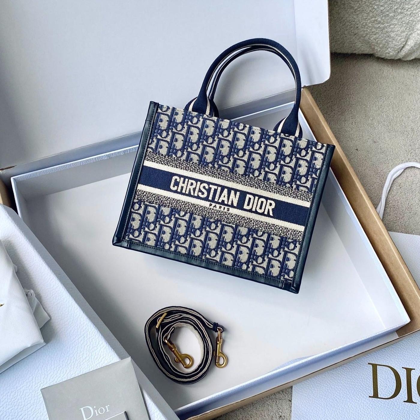 Dior Mini Book Tote 26 Blue Oblique Embroidery Bag
