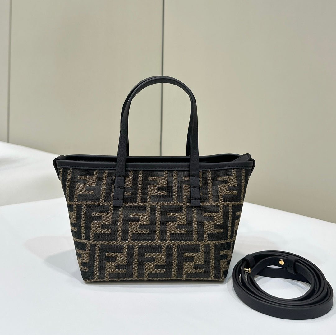 Fendi Mini Roll 15 Black Brown Jacquard