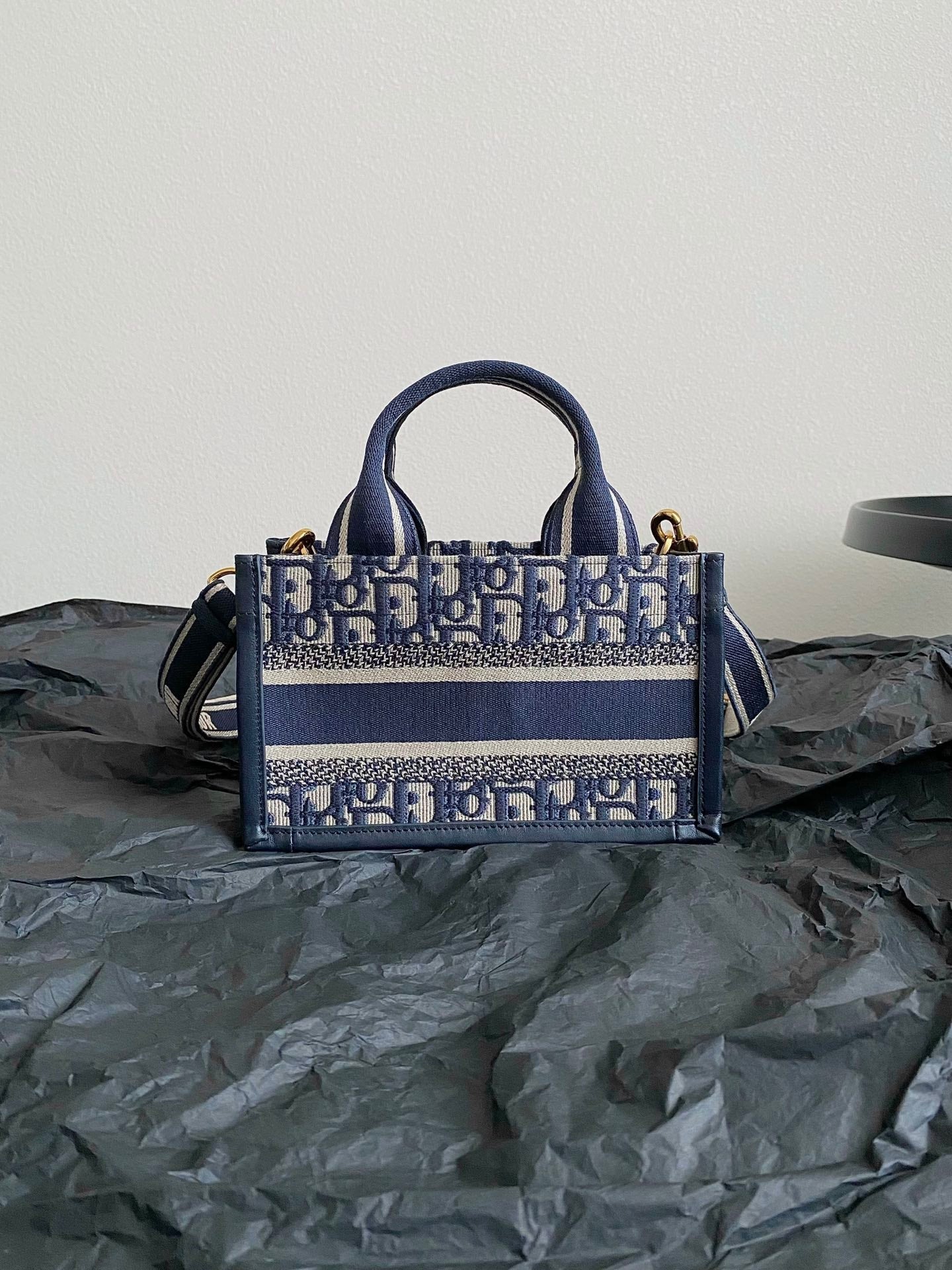 Dior Mini Book Tote 21 Blue Oblique Embroidery Bag - Image 3