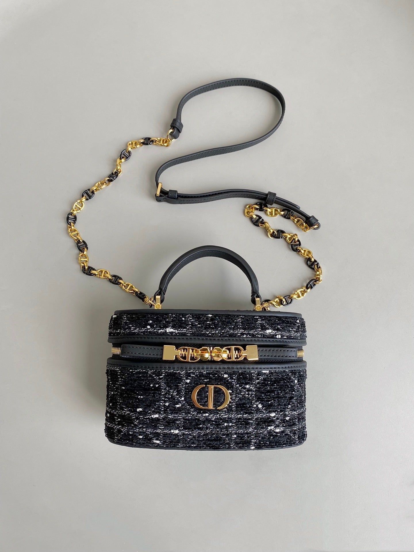 Dior Mini Caro Vanity 16 Black Tweed Makeup Bag - Image 2