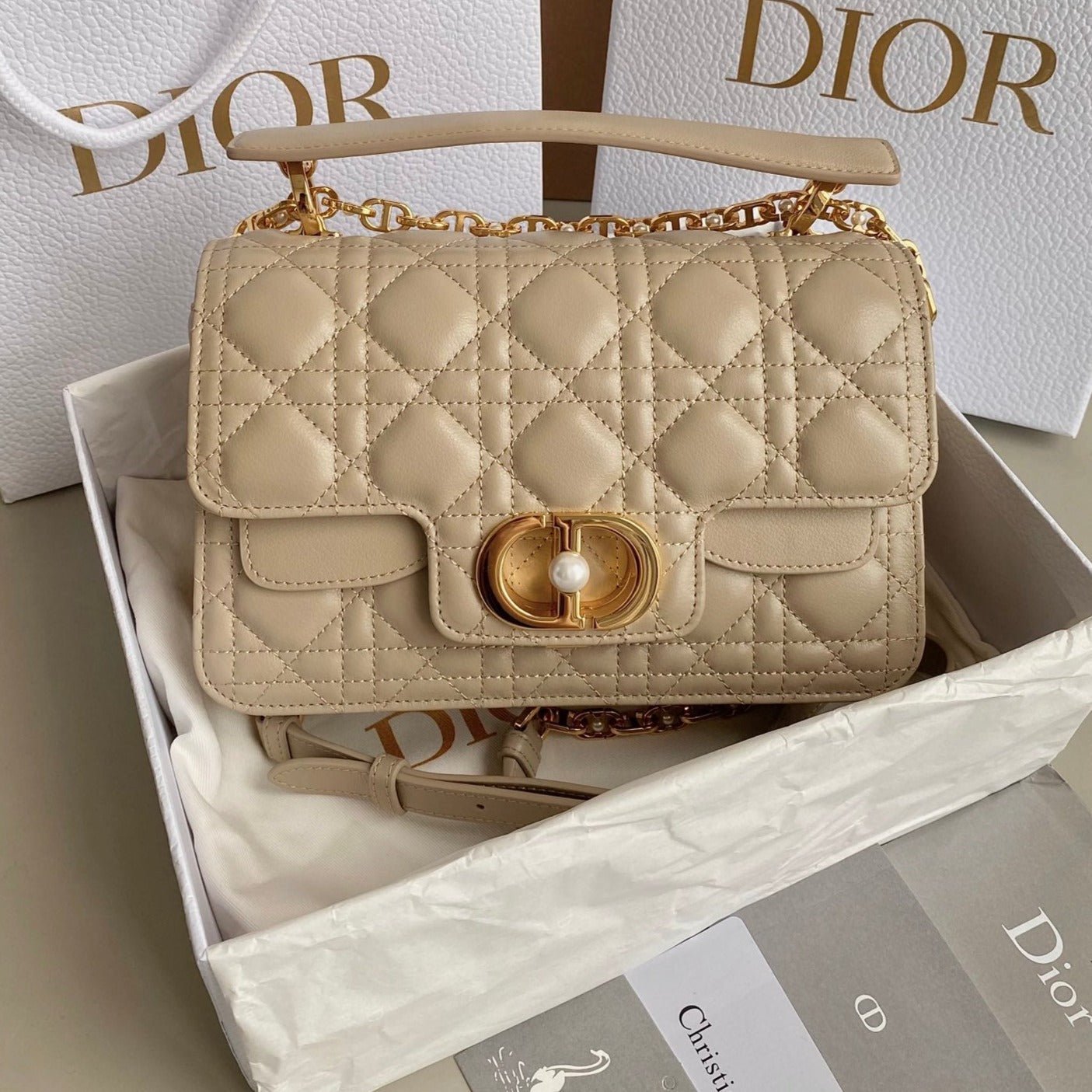 Dior Mini Jolie 22 Beige Cream Calfskin Bag