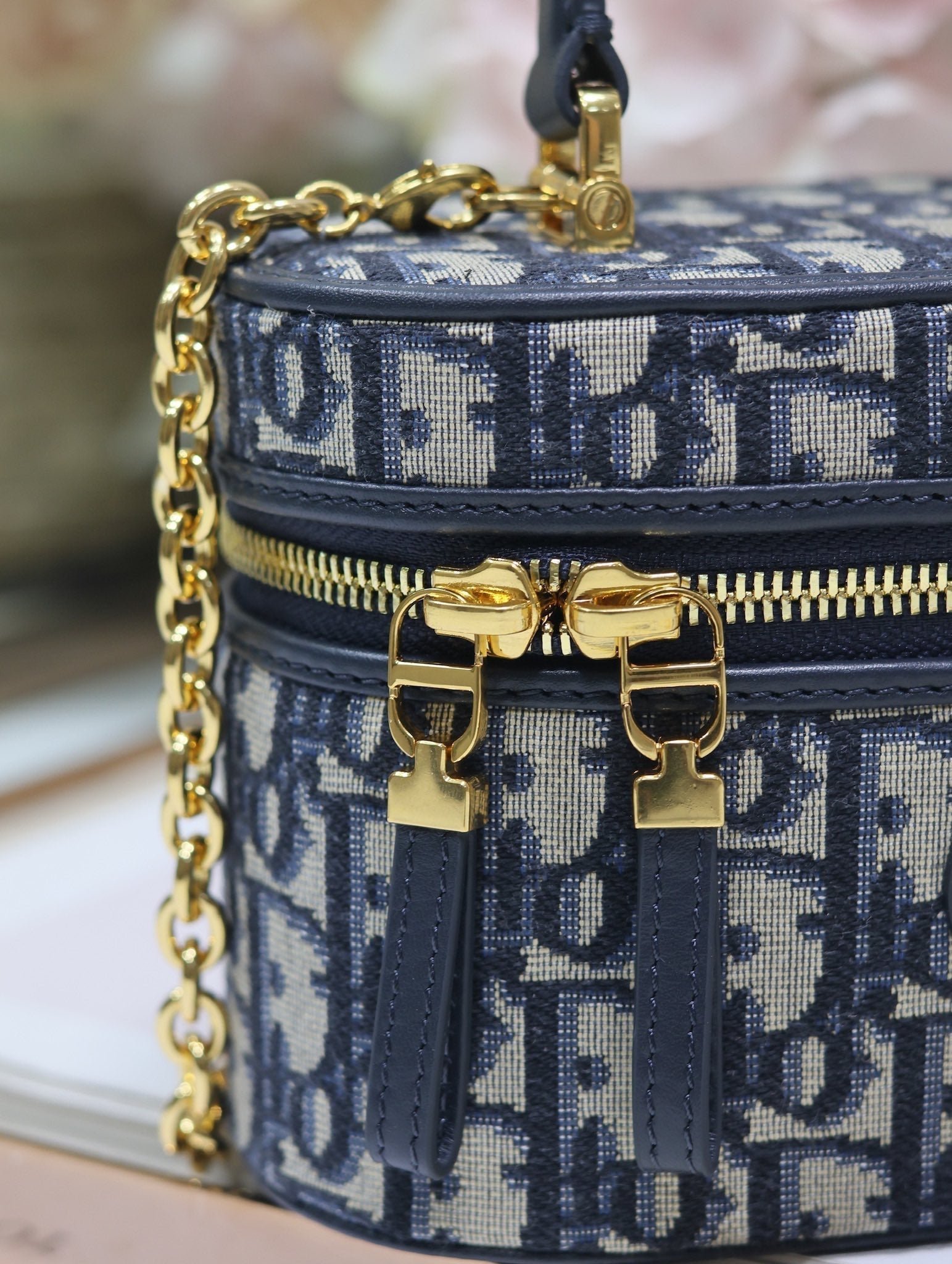 Dior Caro 16 Blue Oblique Jacquard Vanity Case - Image 7