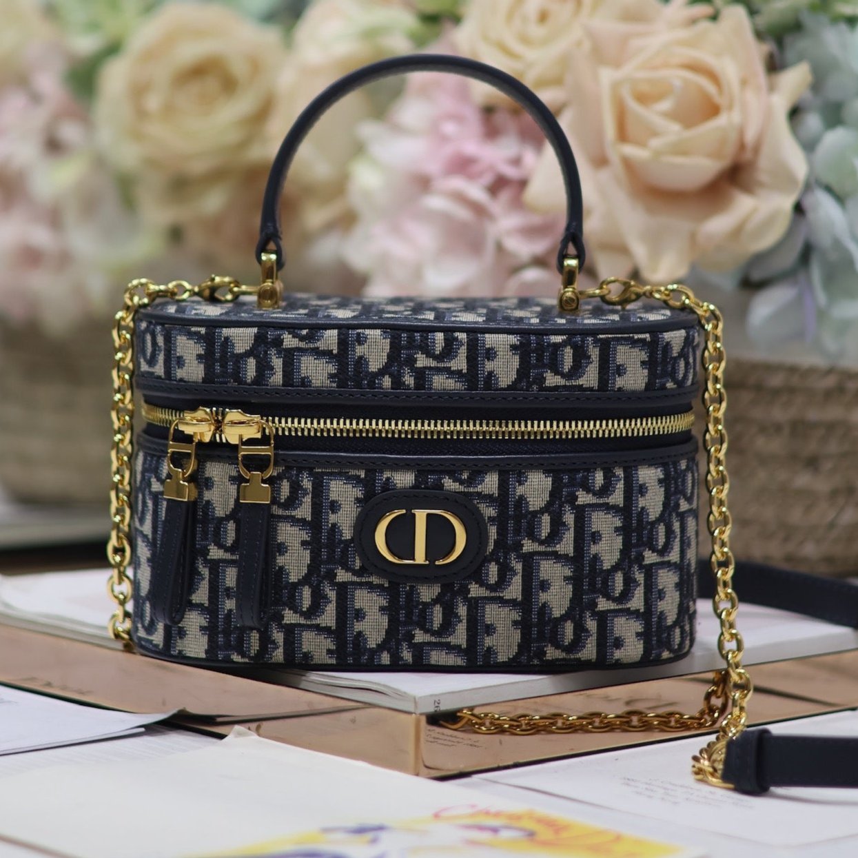 Dior Caro 16 Blue Oblique Jacquard Vanity Case