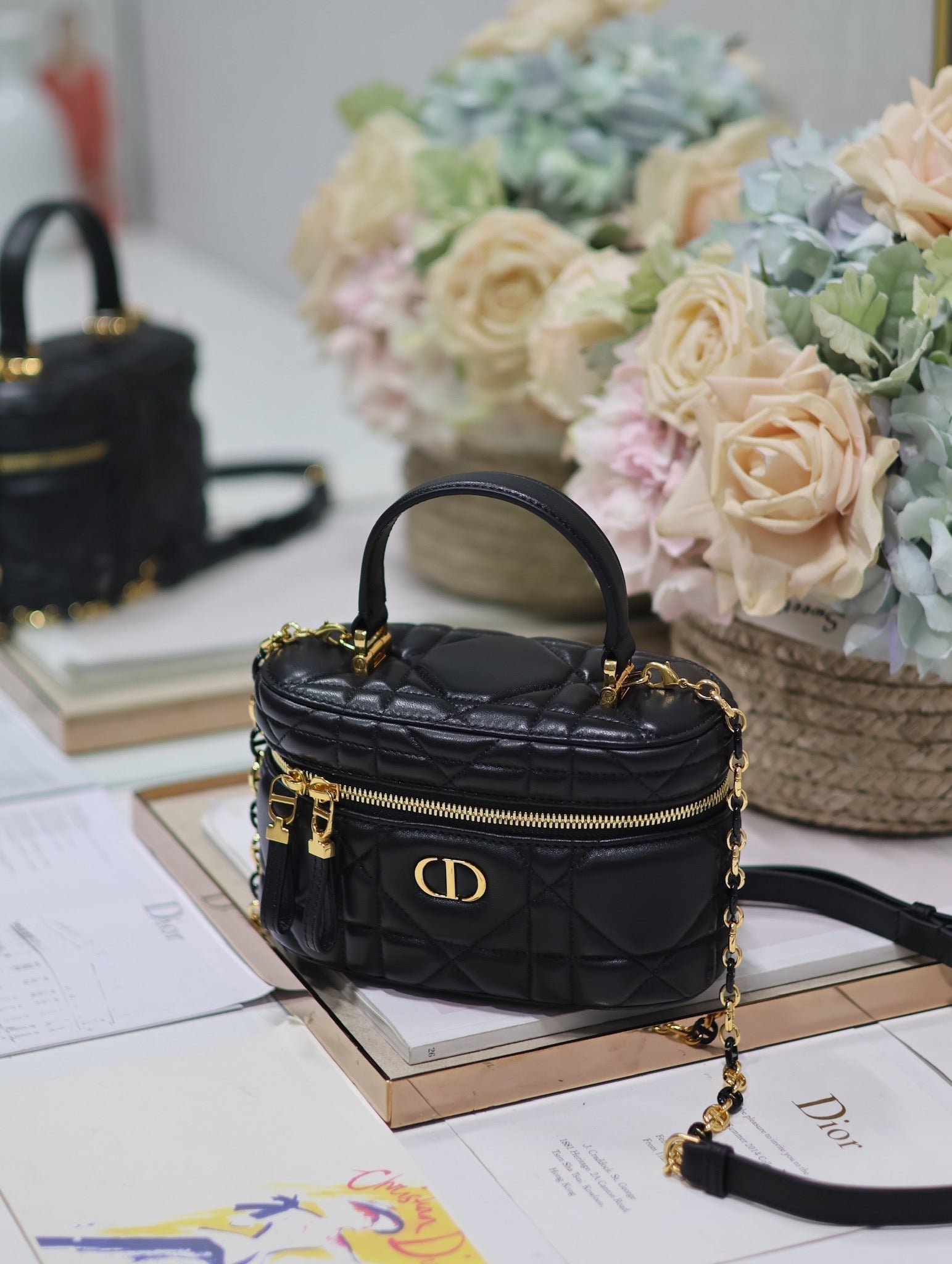 Dior Caro Black Lambskin Vanity Case Quilted - Image 3