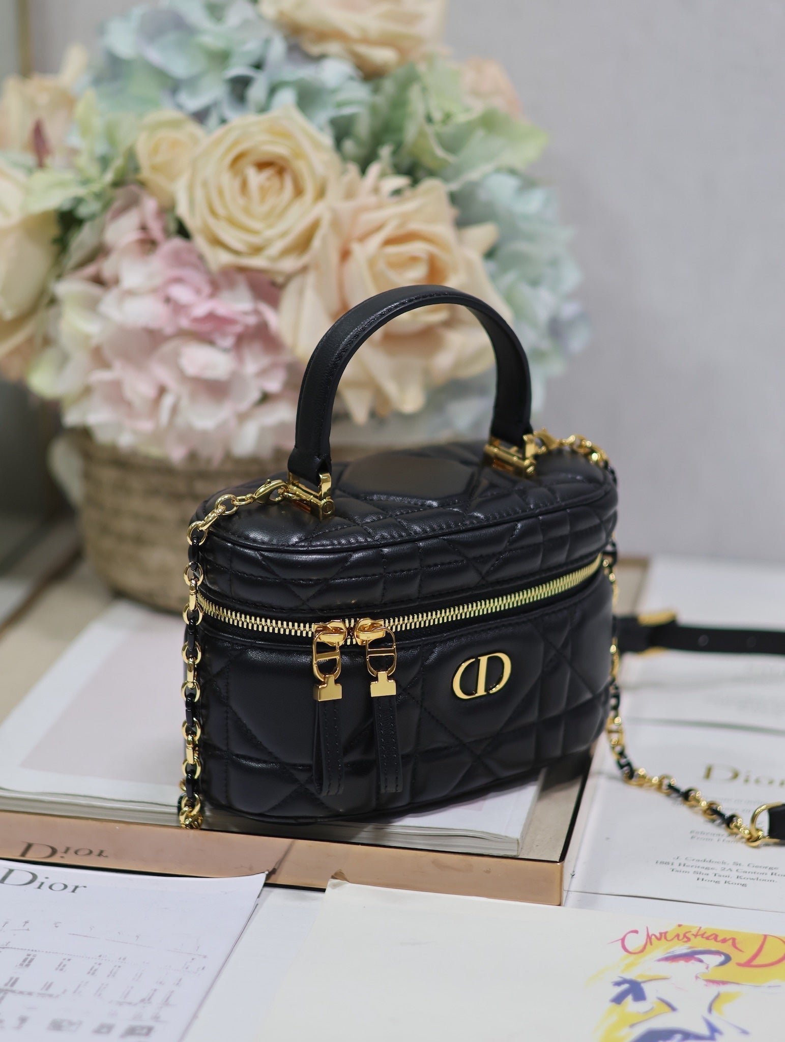 Dior Caro Black Lambskin Vanity Case Quilted - Image 2