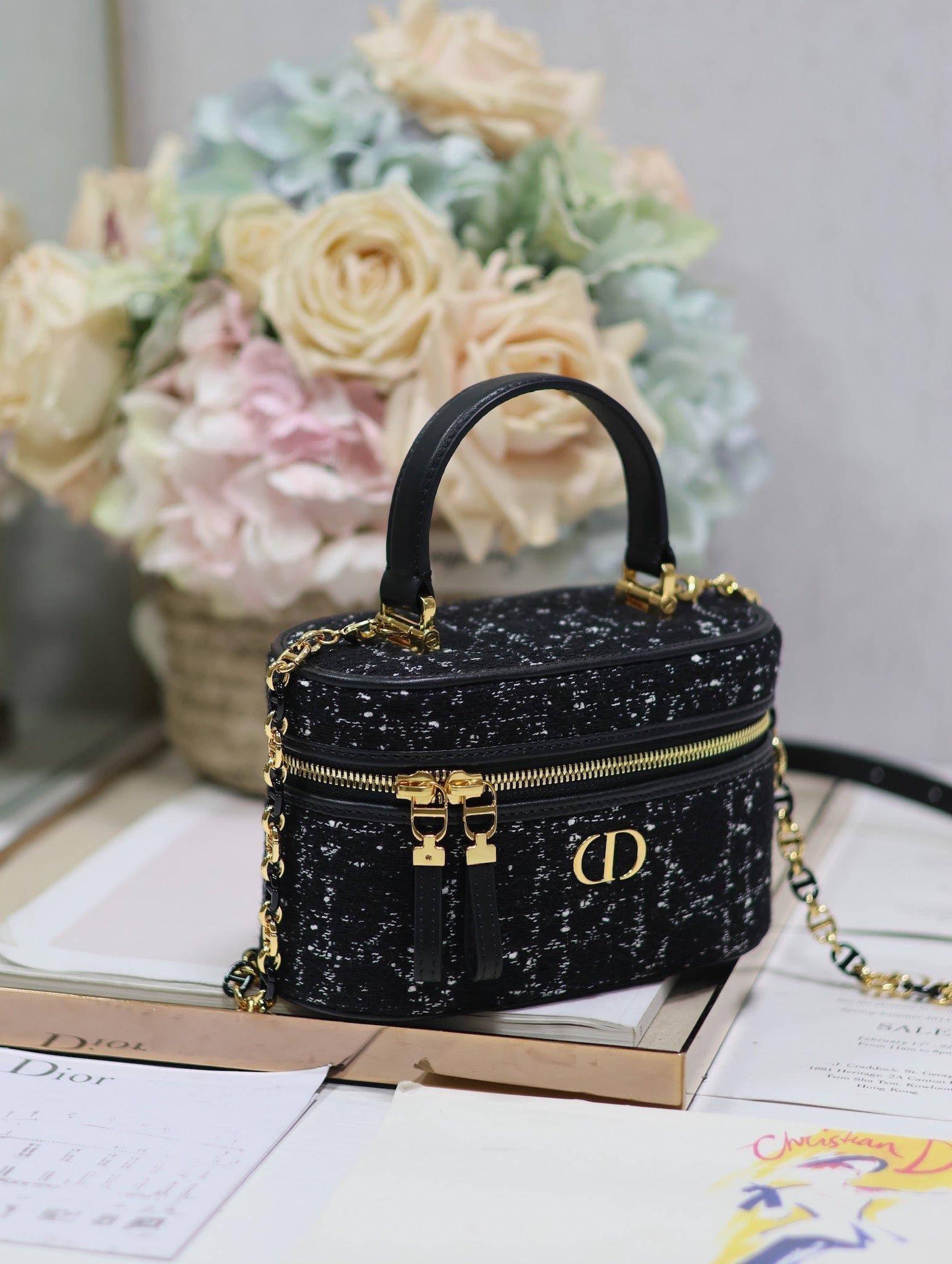 Dior Caro Black Tweed Vanity Fabric with Quilted - Image 2