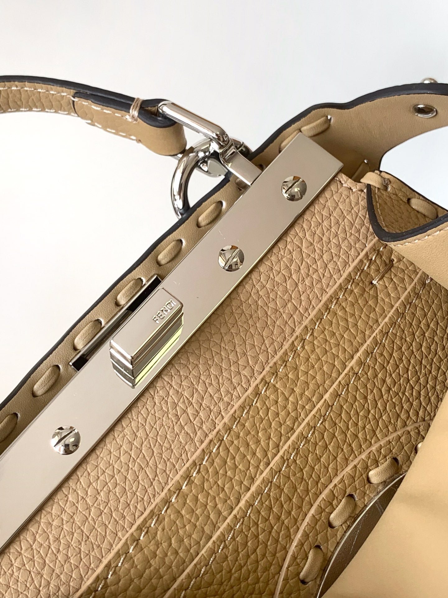 Fendi Peekaboo Iseeu Petite 20 Light Brown Calfskin Silver - Image 5