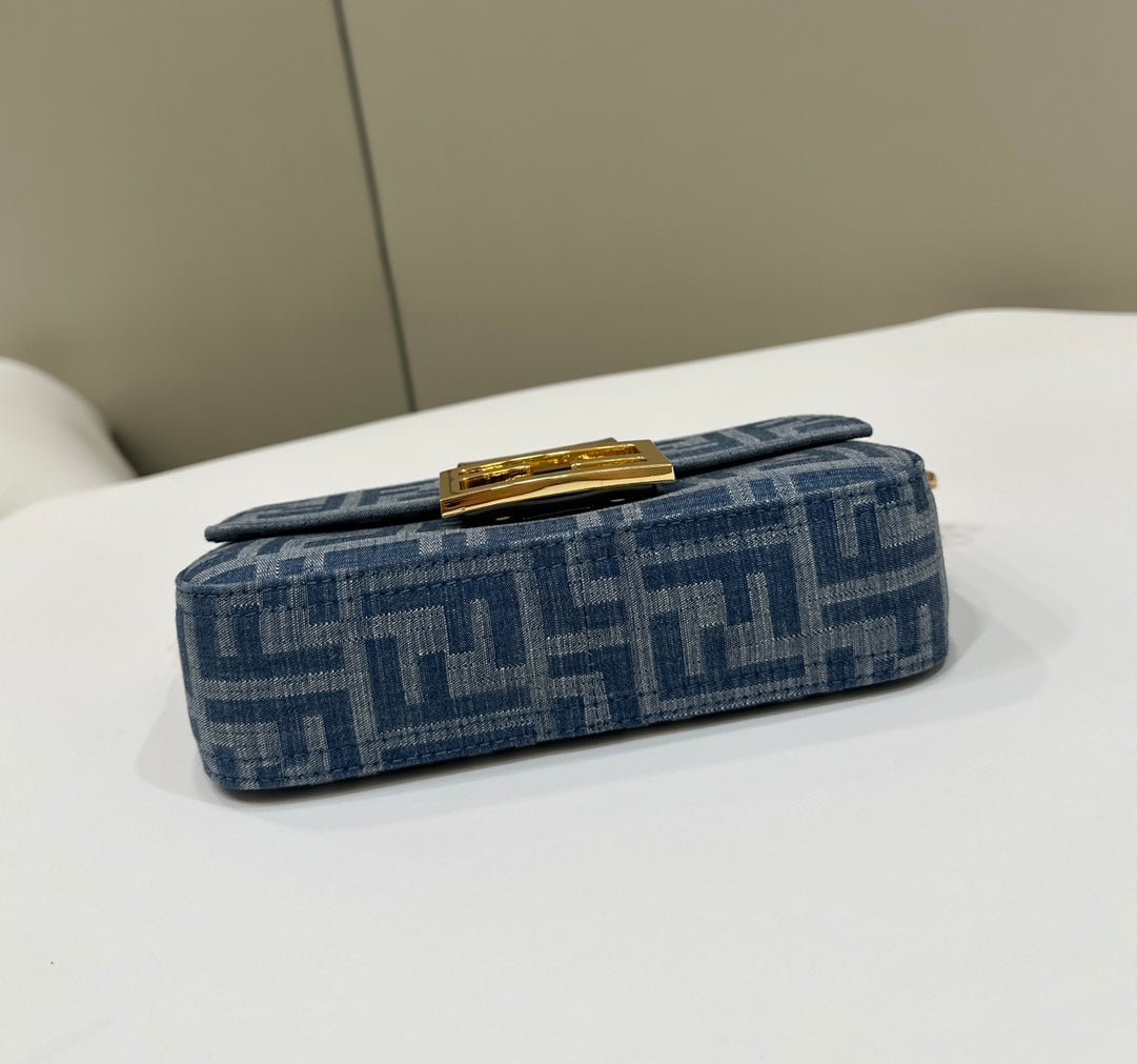 Fendi Baguette Mini 19 Cerulean Blue Denim - Image 4