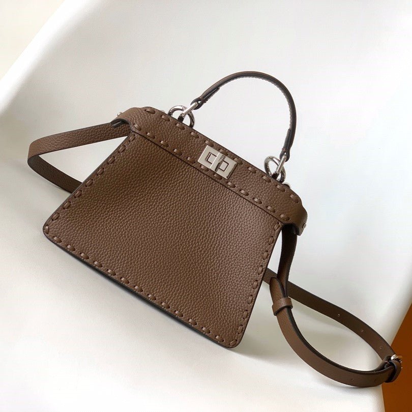 Fendi Peekaboo Iseeu Petite 20 Chocolate Calfskin Silver