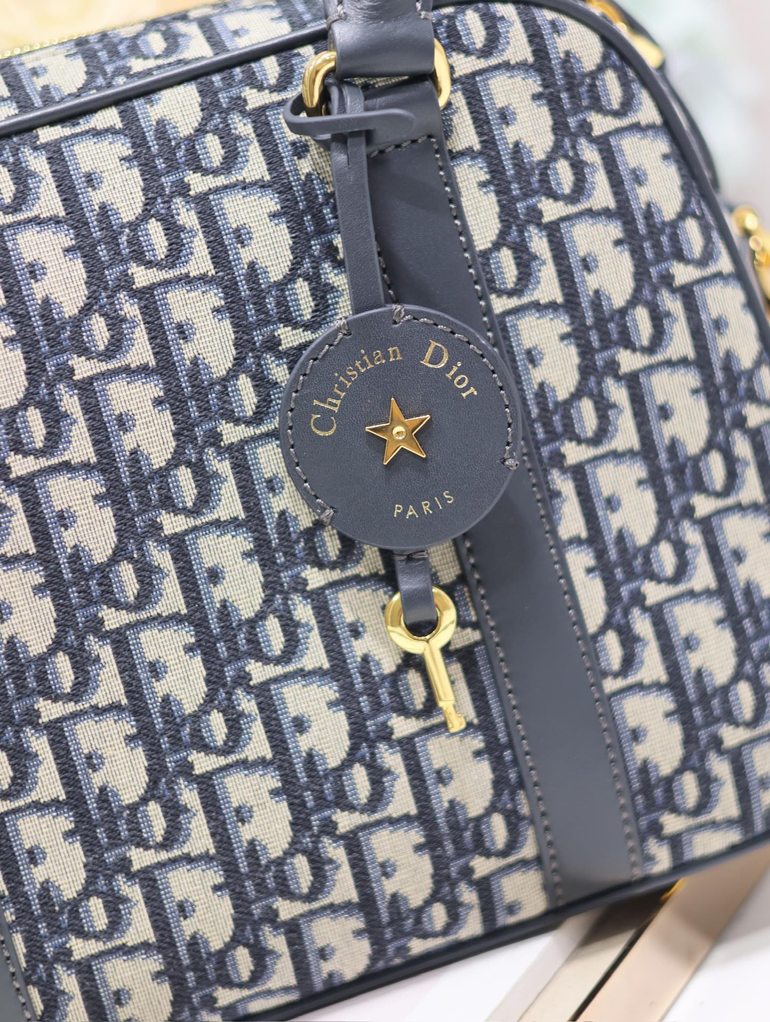 Dior D-Vibe Series Blue Oblique Jacquard Bowling Bag - Image 8