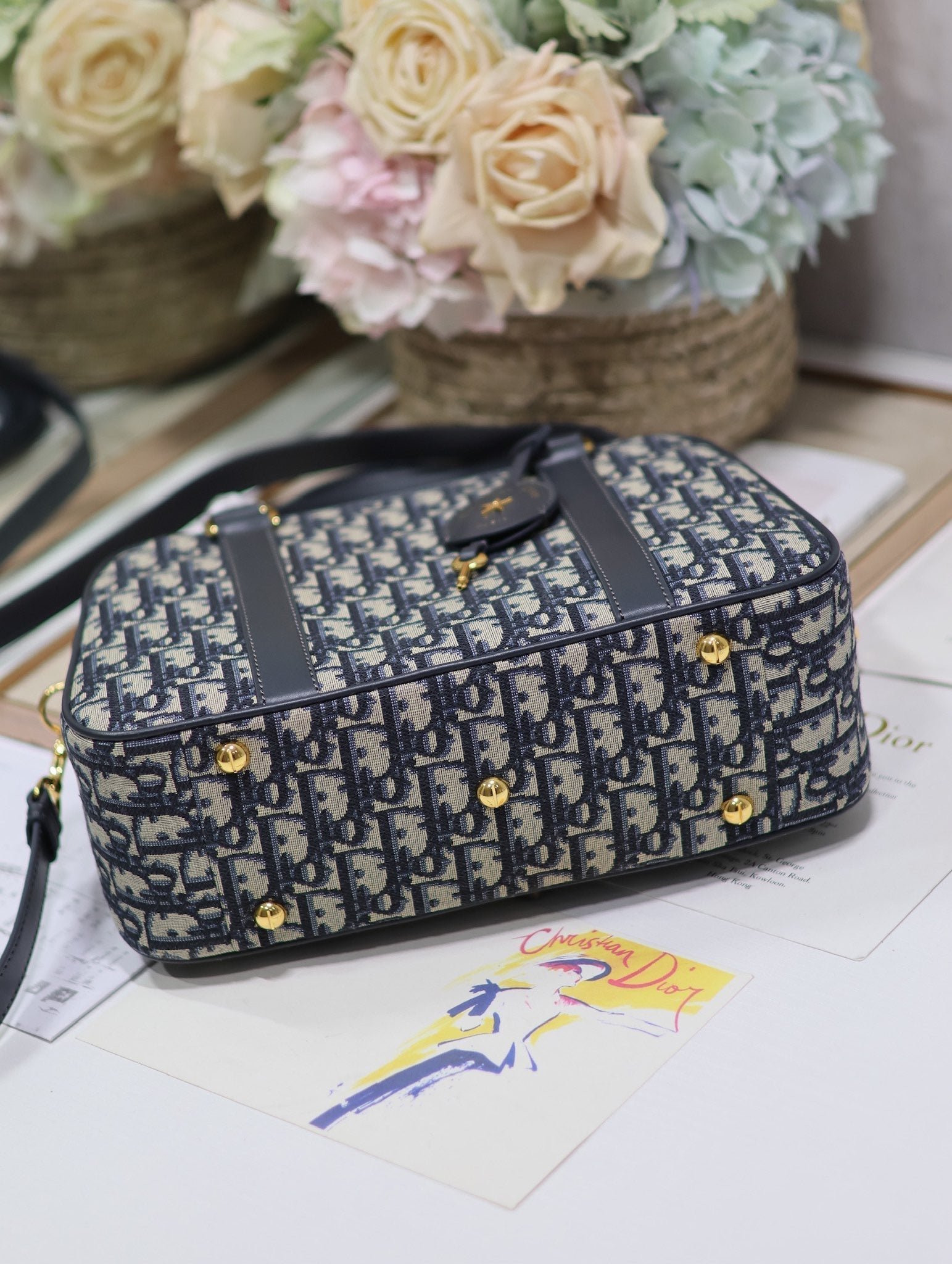 Dior D-Vibe Series Blue Oblique Jacquard Bowling Bag - Image 5