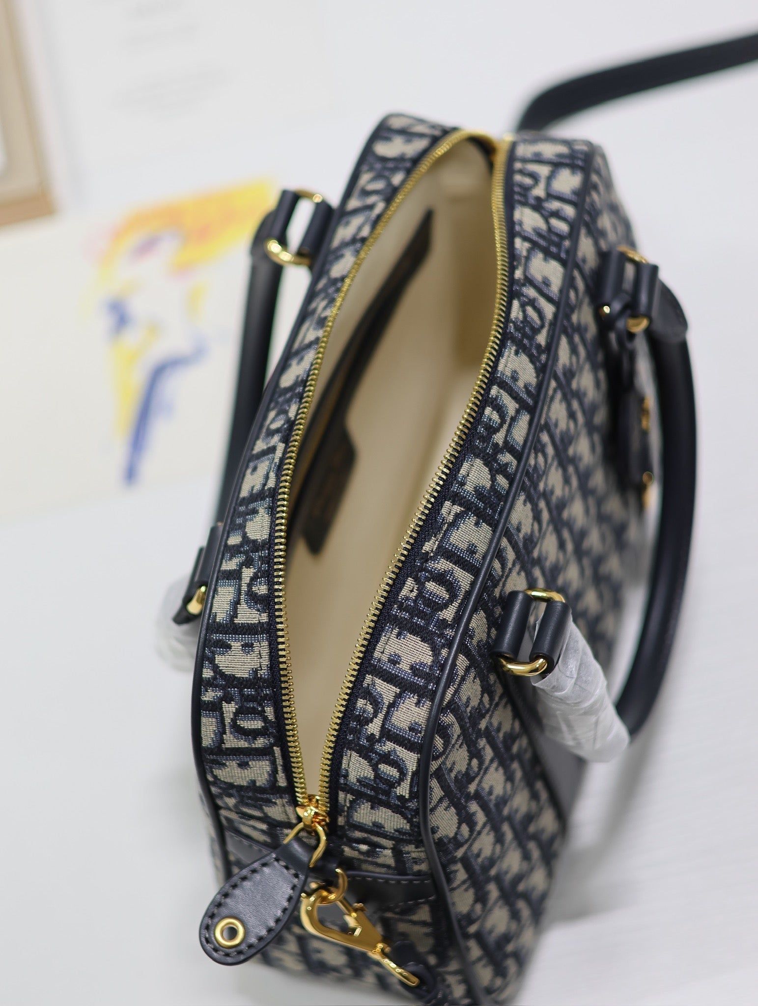 Dior D-Vibe Series Blue Oblique Jacquard Bowling Bag - Image 7