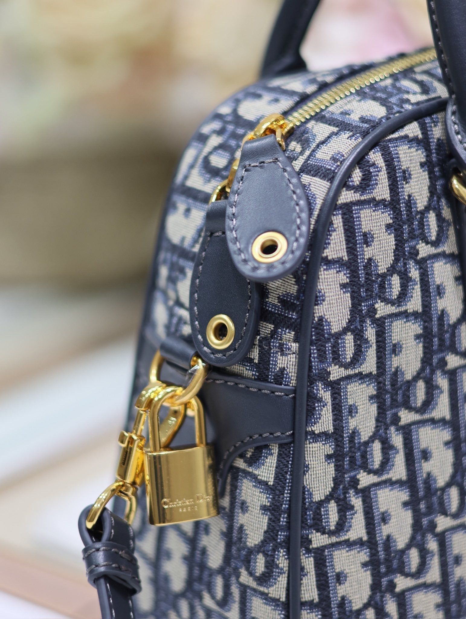Dior D-Vibe Series Blue Oblique Jacquard Bowling Bag - Image 6