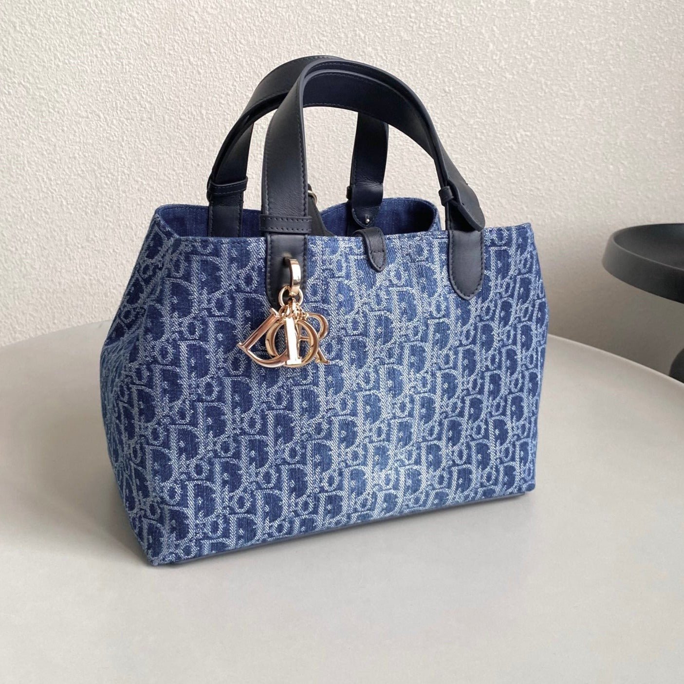 Dior Toujours Medium Blue Denim Oblique Tote Bag