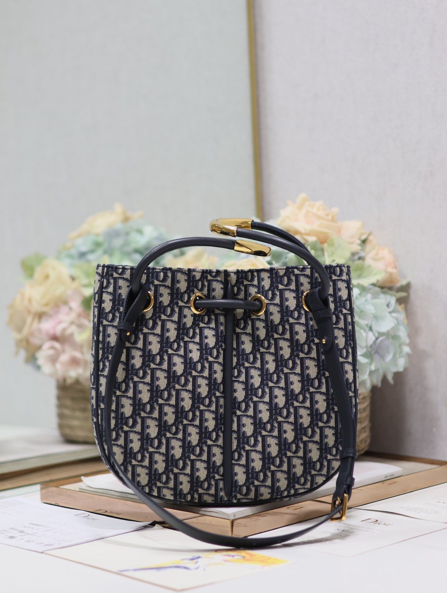 Dior Nolita Mini 27 Blue Oblique Jacquard Bucket Bag - Image 2