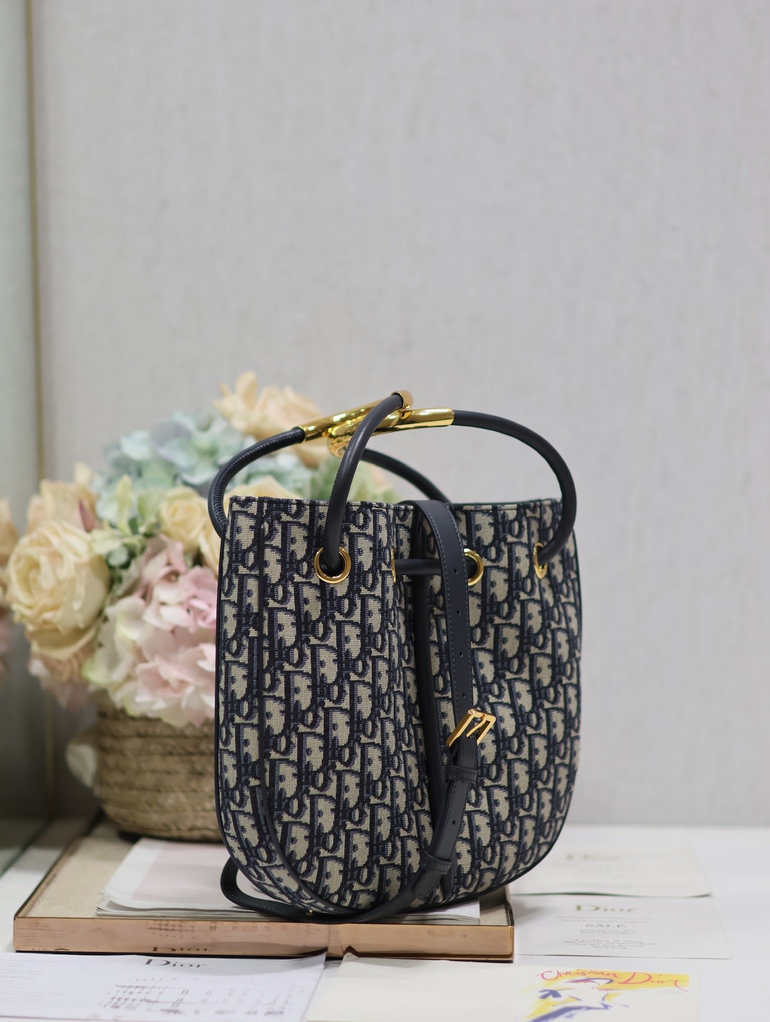 Dior Nolita Mini 27 Blue Oblique Jacquard Bucket Bag - Image 4