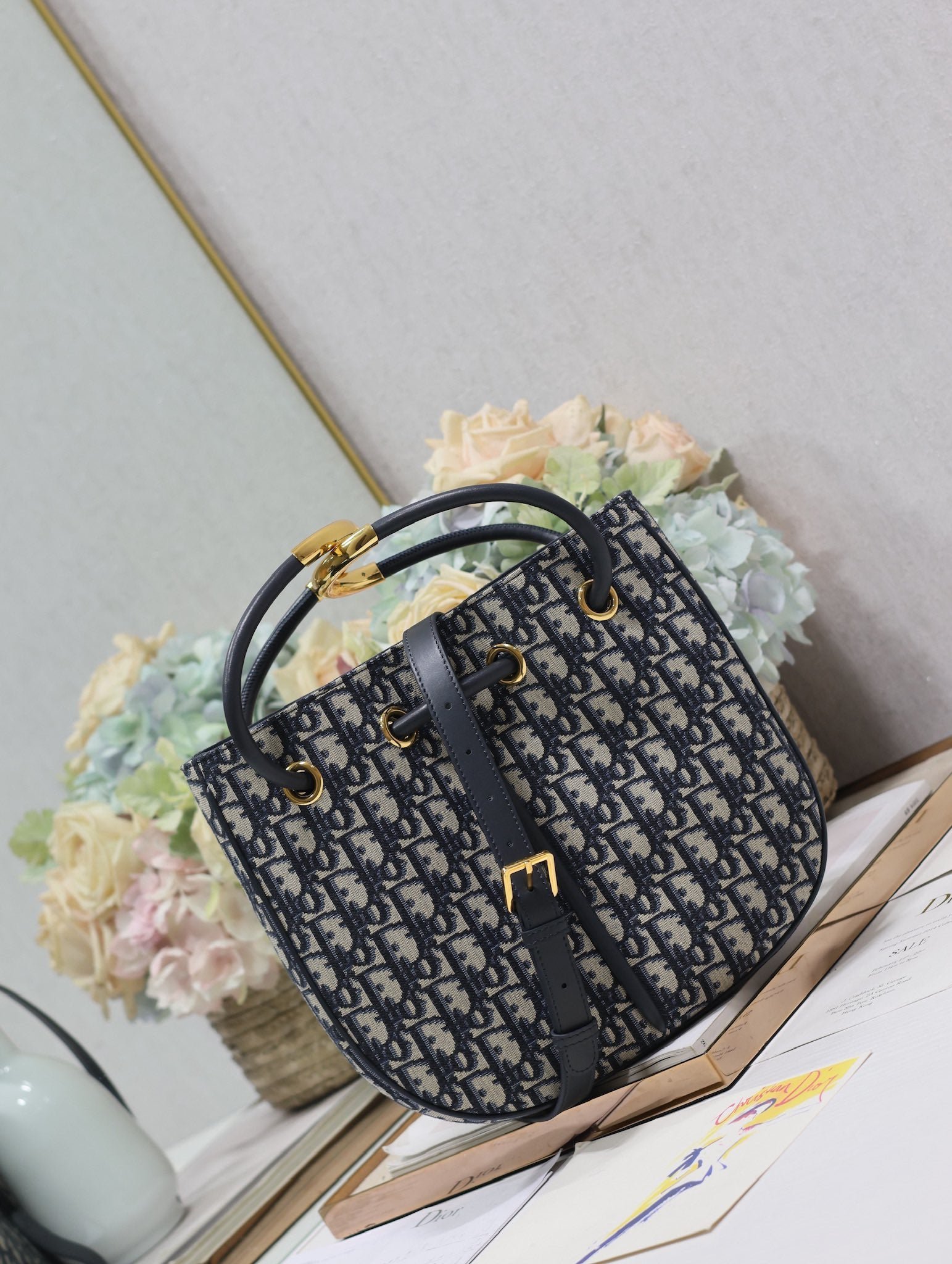 Dior Nolita Mini 27 Blue Oblique Jacquard Bucket Bag - Image 3