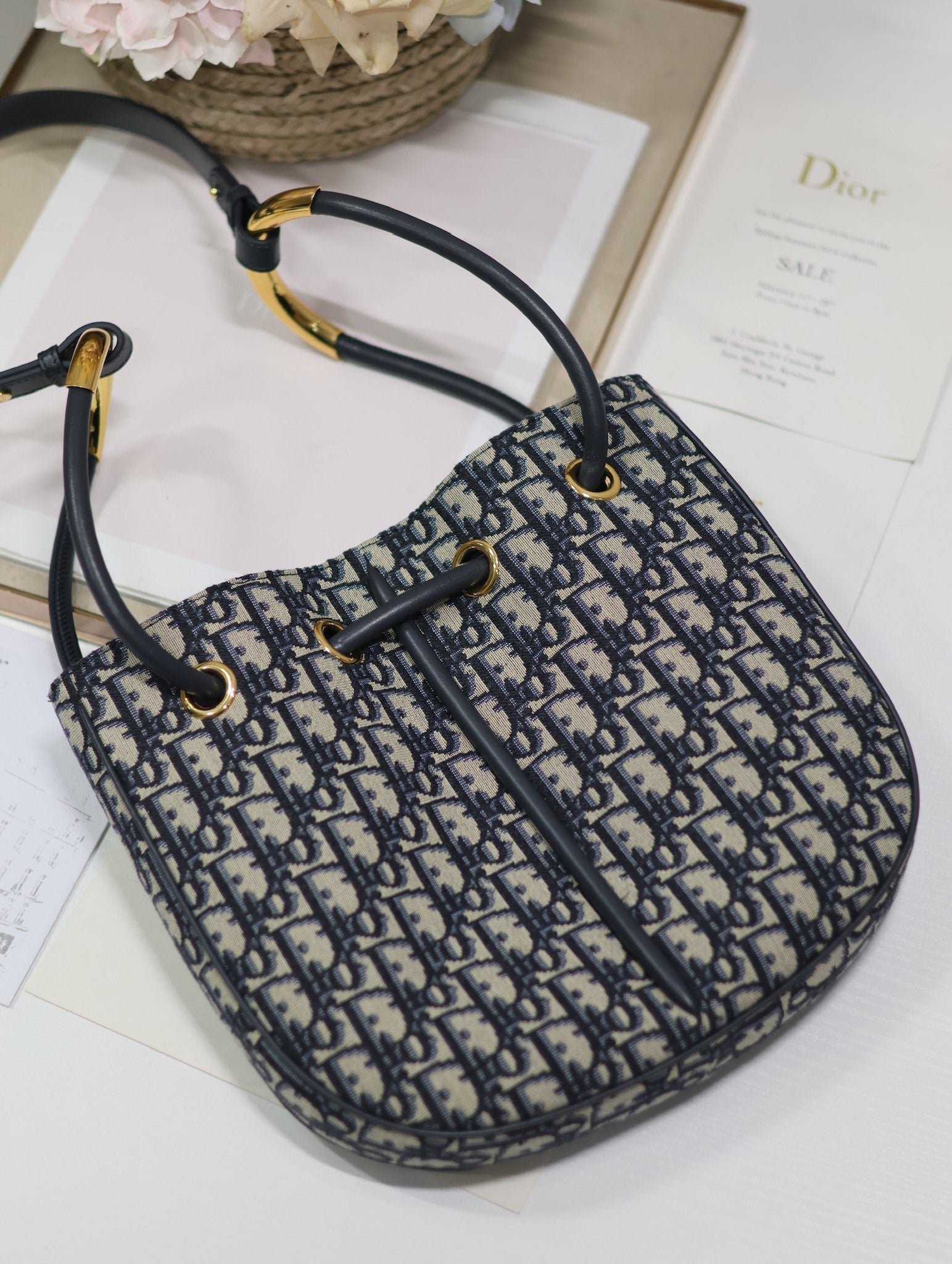 Dior Nolita Mini 27 Blue Oblique Jacquard Bucket Bag - Image 6
