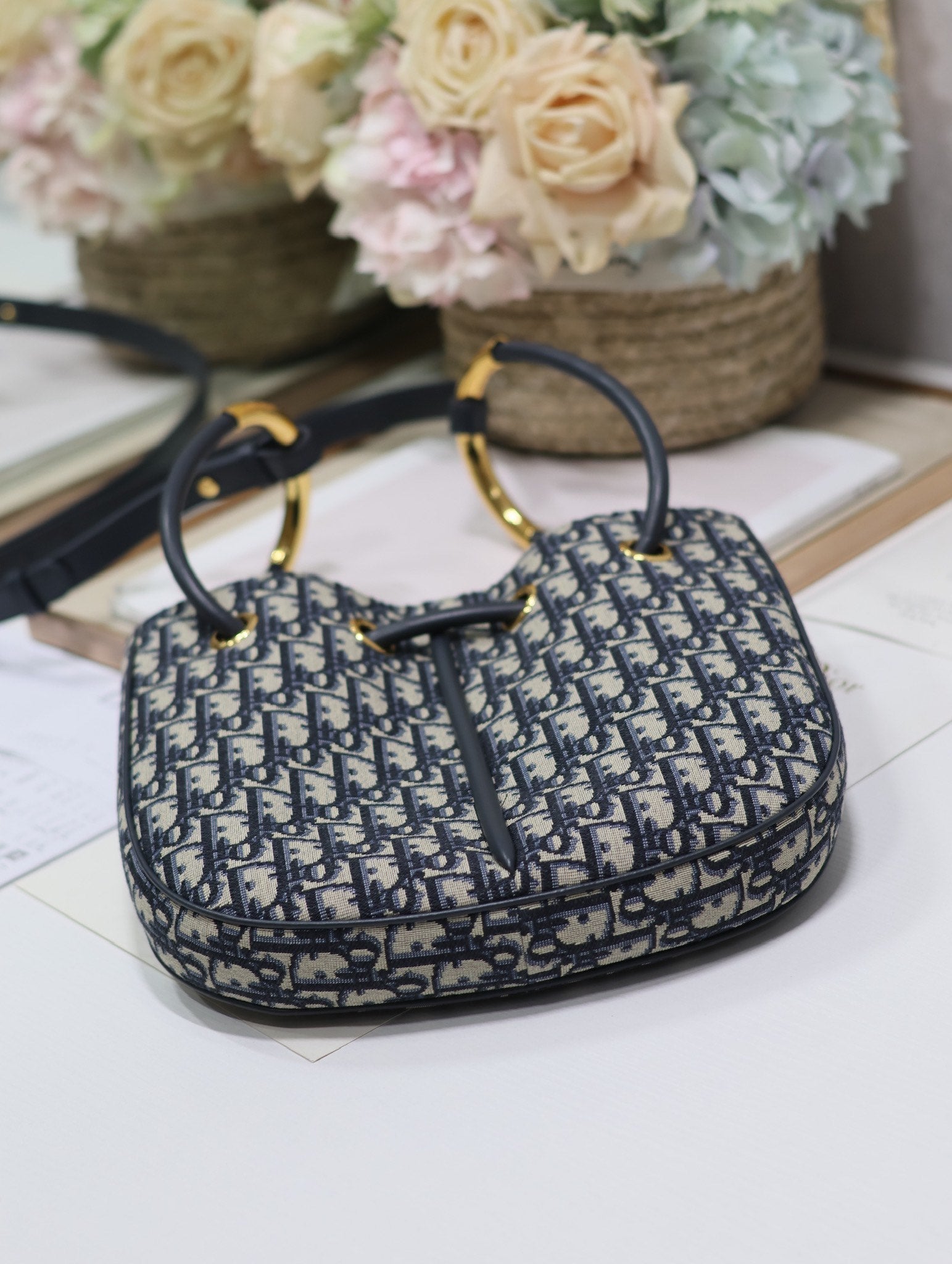 Dior Nolita Mini 27 Blue Oblique Jacquard Bucket Bag - Image 5