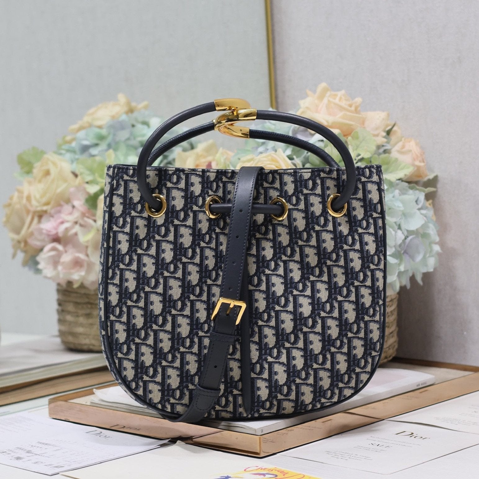 Dior Nolita Mini 27 Blue Oblique Jacquard Bucket Bag